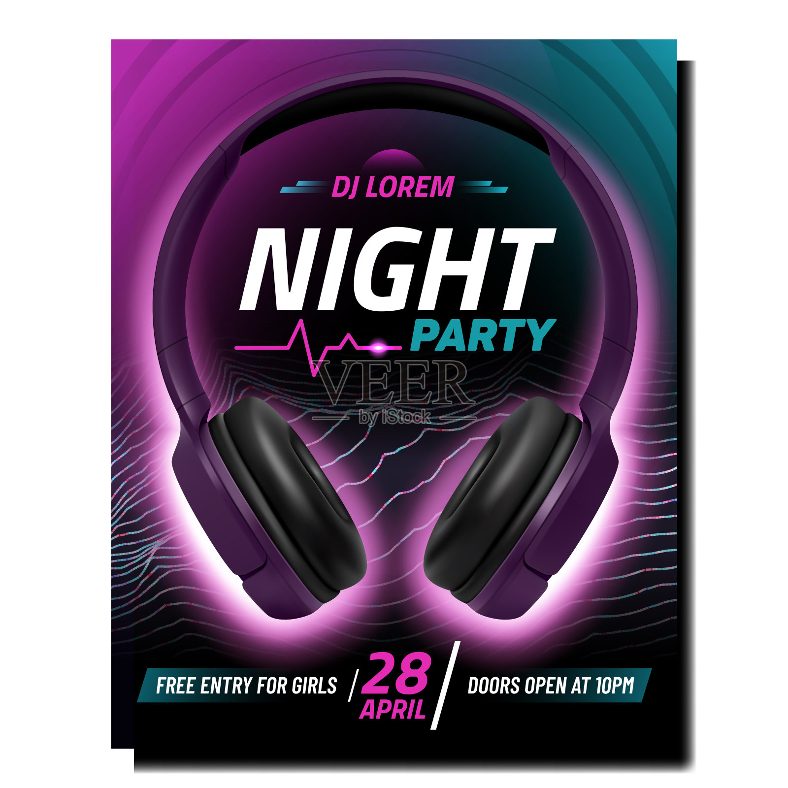 夜店活动海报向量插画图片素材