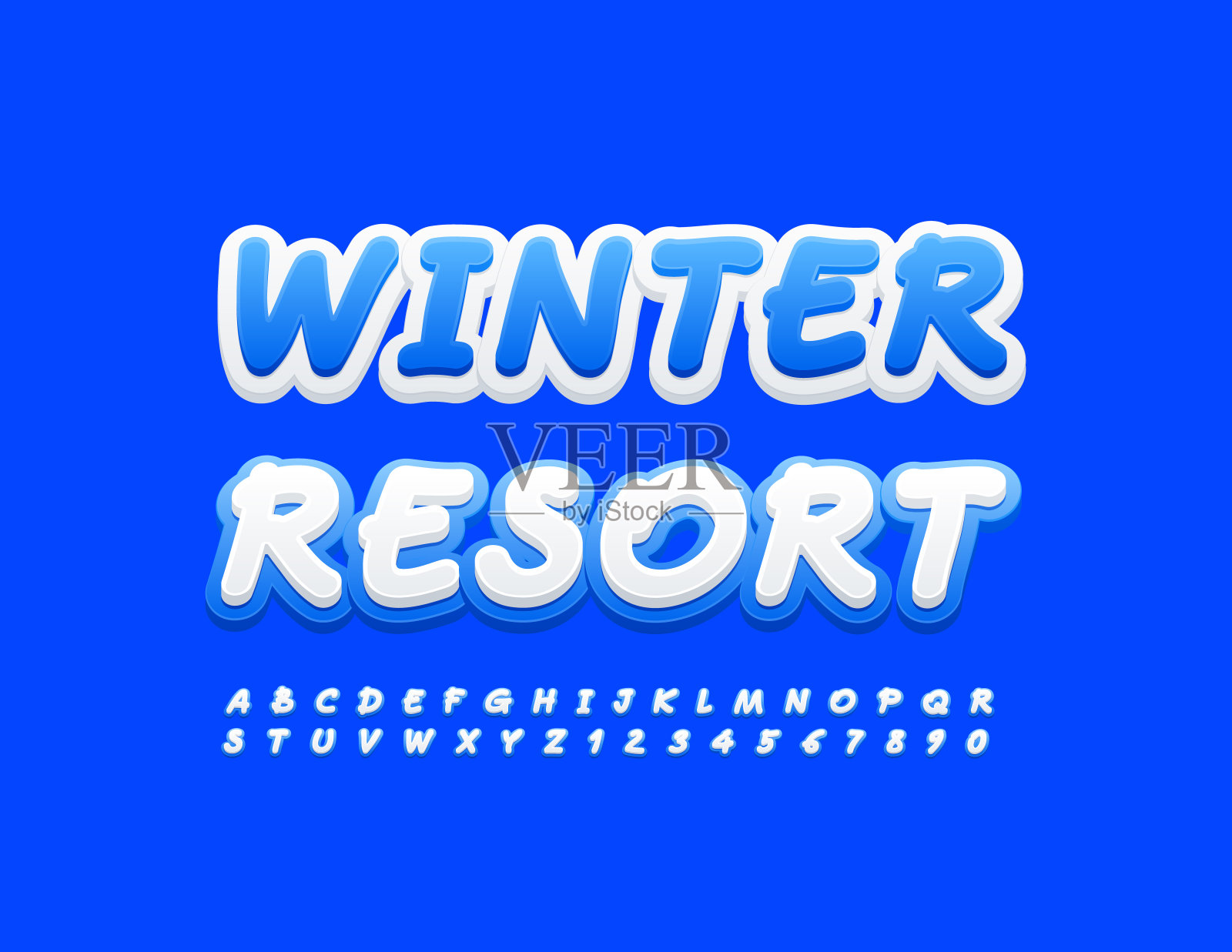 向量季节标志冬季度假村。手写字母字母和数字集合设计元素图片