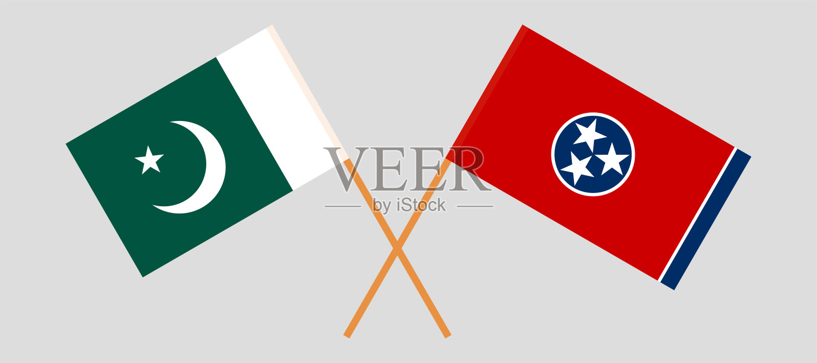 巴基斯坦和田纳西州的交叉旗帜。官方色彩。正确的比例设计元素图片