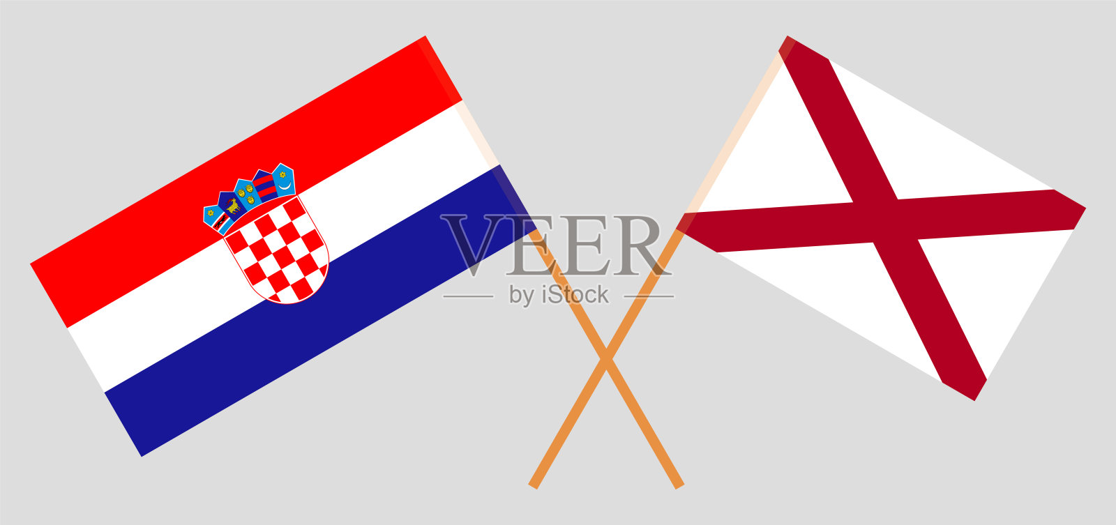 克罗地亚和阿拉巴马州的交叉旗帜。官方色彩。正确的比例插画图片素材
