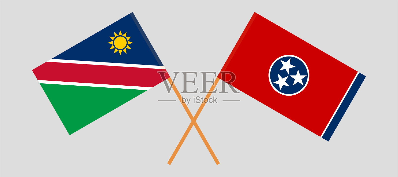 纳米比亚和田纳西州的国旗交叉。官方色彩。正确的比例插画图片素材
