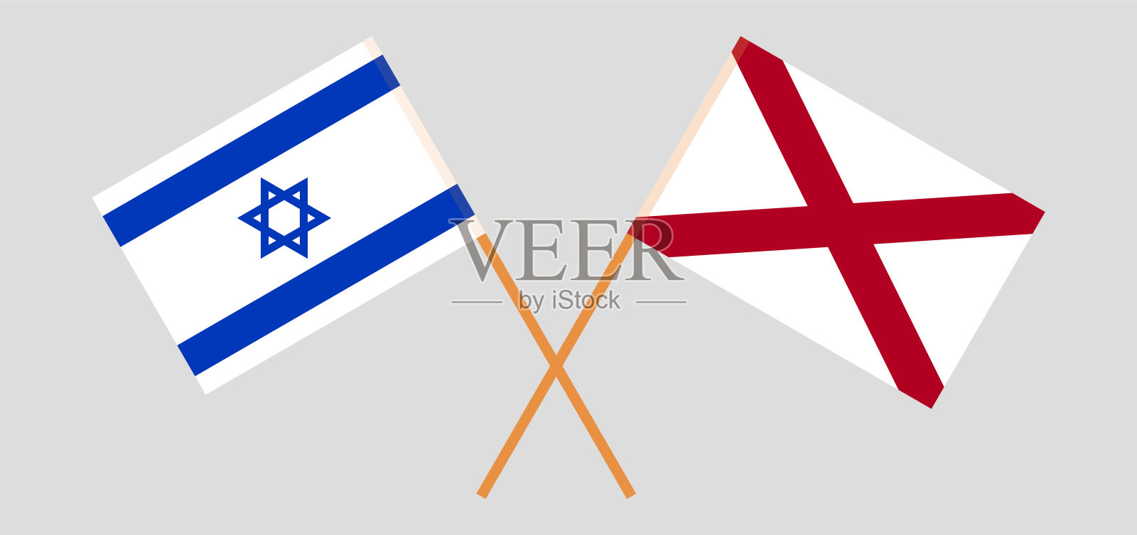 以色列和阿拉巴马州的国旗交叉。官方色彩。正确的比例插画图片素材