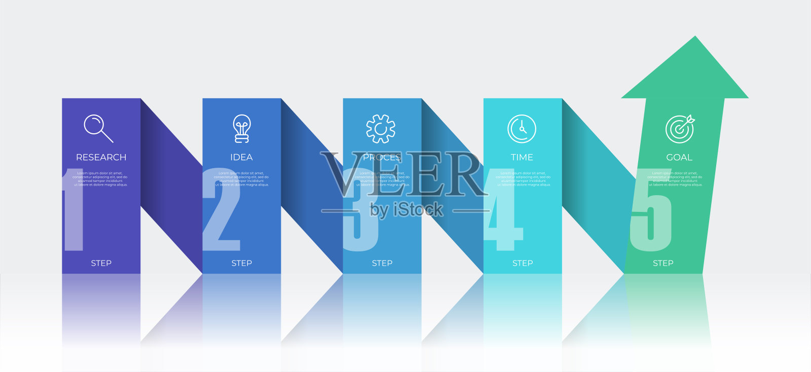 矢量信息图形箭头模板与5个步骤的极简风格与图标。可用于信息图形，流程图，报告，网站，横幅，印刷材料。经营理念。插画图片素材