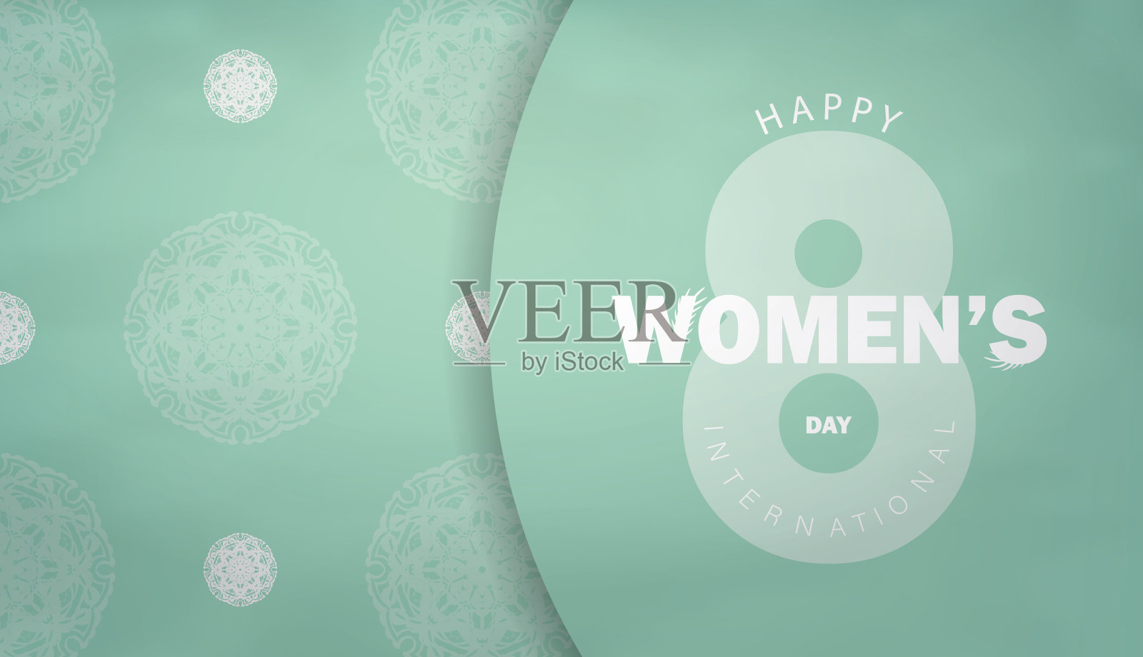 贺卡模板3月8日国际妇女节薄荷颜色与复古白色图案插画图片素材