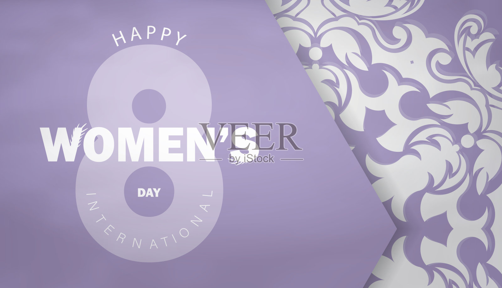 紫红色的国际妇女节宣传册，配以奢华的白色装饰插画图片素材