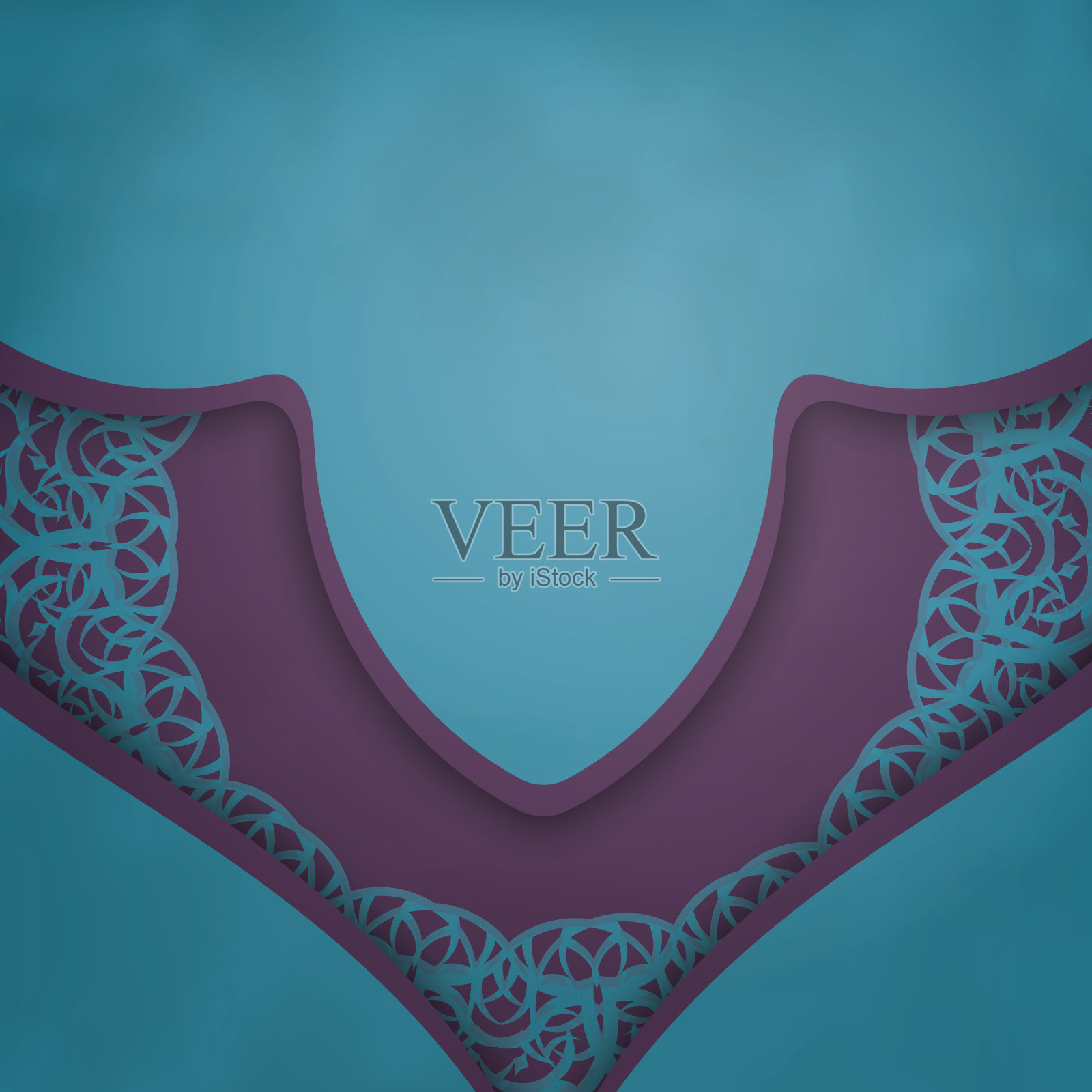 绿色的明信片与古老的紫色图案祝贺你。插画图片素材