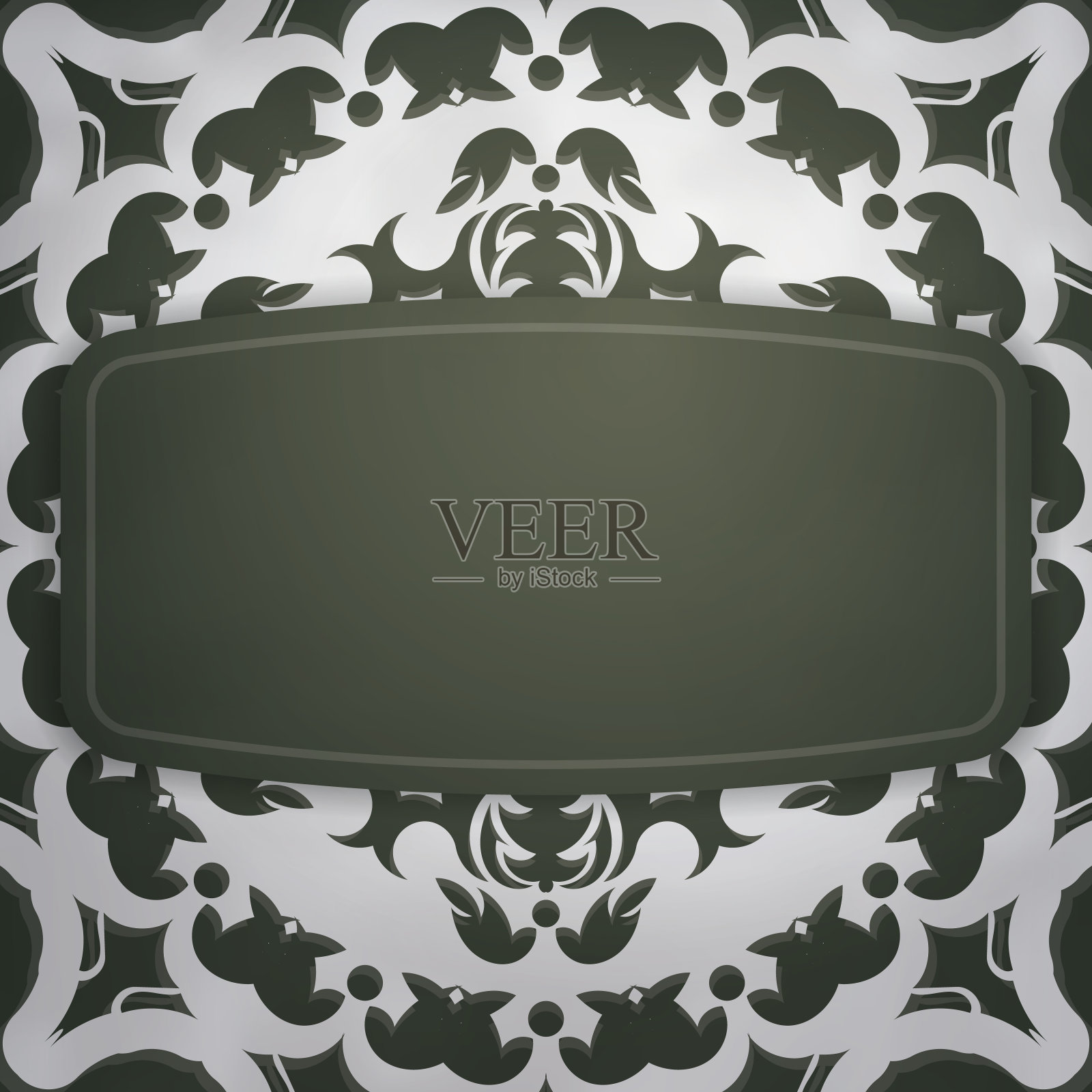 明信片在深绿色与曼陀罗白色装饰为您的设计。插画图片素材