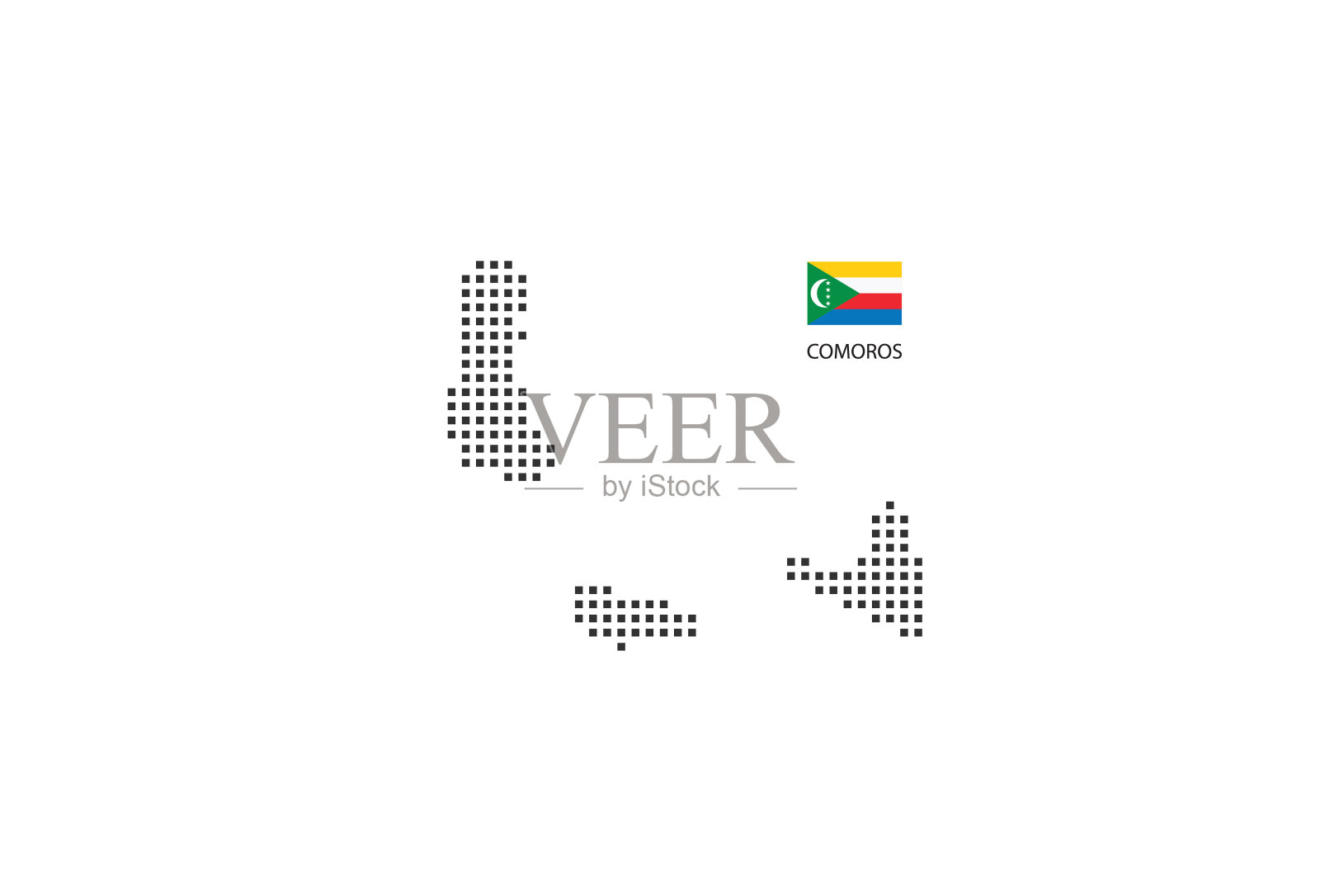 在带有科摩罗旗帜的白色背景上分离的科摩罗矢量正方形像素点地图。插画图片素材