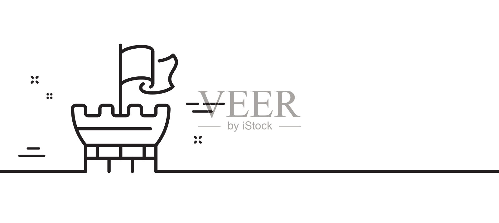 塔一行图标。城堡国旗标志。最小线模式横幅。向量插画图片素材