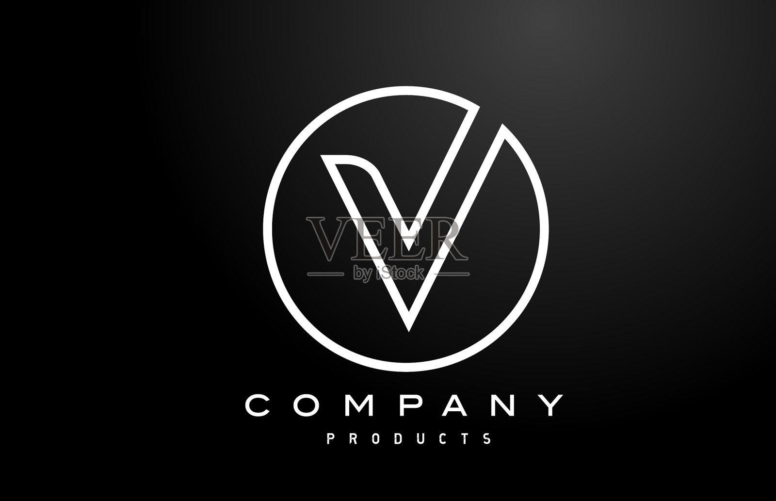 V白色字母字母标志图标与黑色插画图片素材