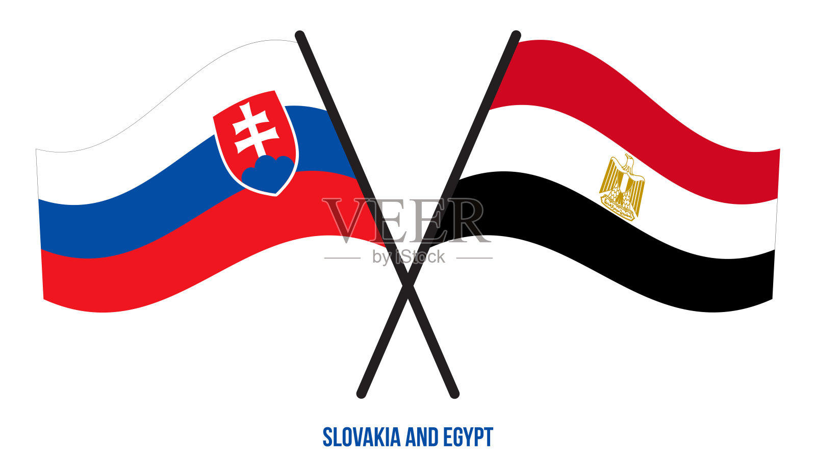 斯洛伐克和埃及国旗交叉并扁平地飘扬。官方的比例。正确的颜色。插画图片素材