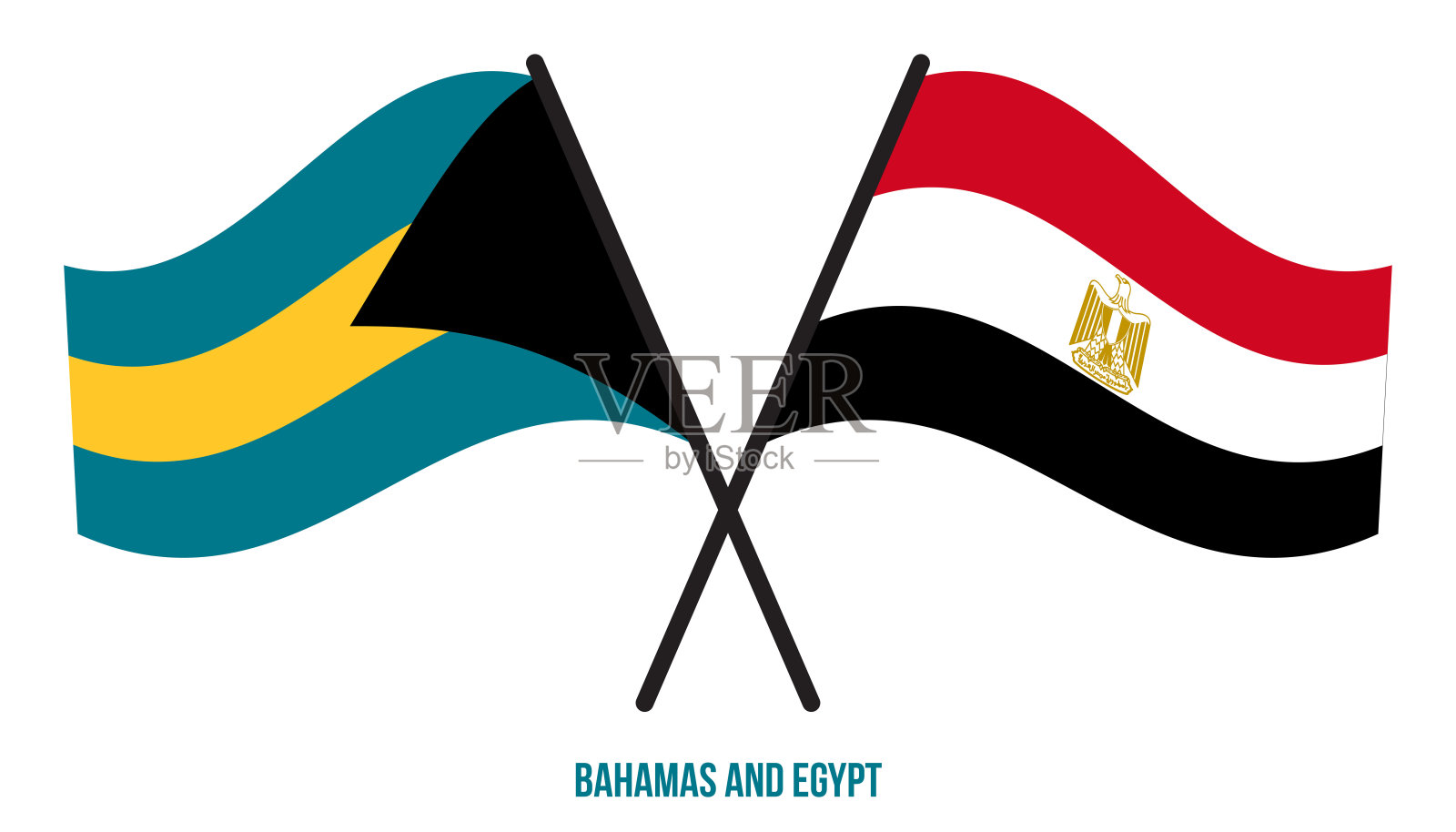 巴哈马和埃及国旗交叉和平坦的飘扬风格。官方的比例。正确的颜色。插画图片素材