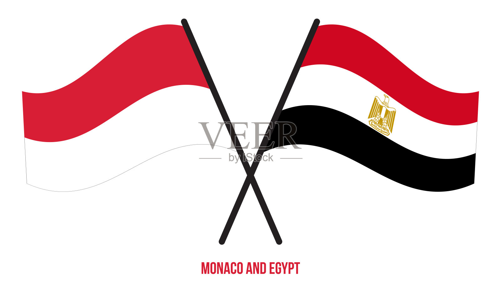 摩纳哥和埃及国旗交叉和平坦的飘扬风格。官方的比例。正确的颜色。设计元素图片