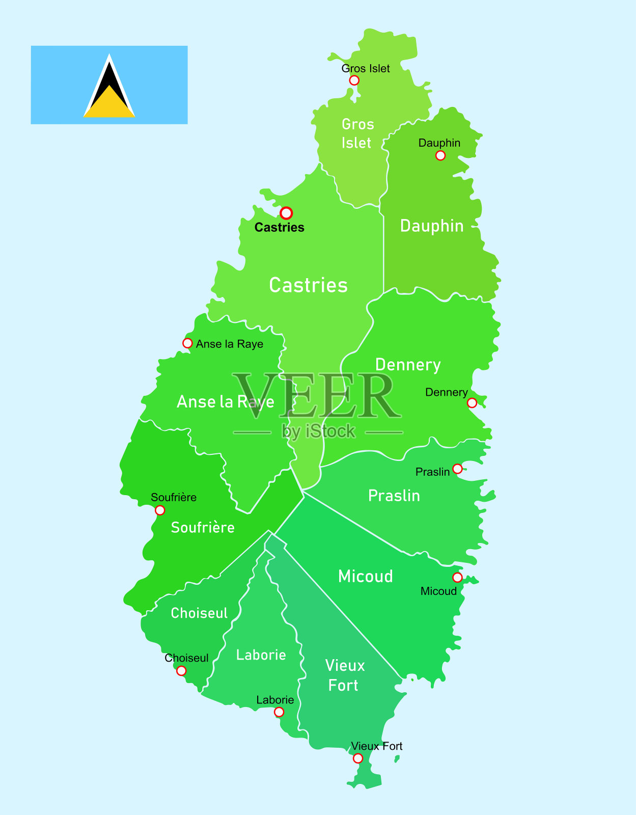 圣卢西亚岛地图插画图片素材