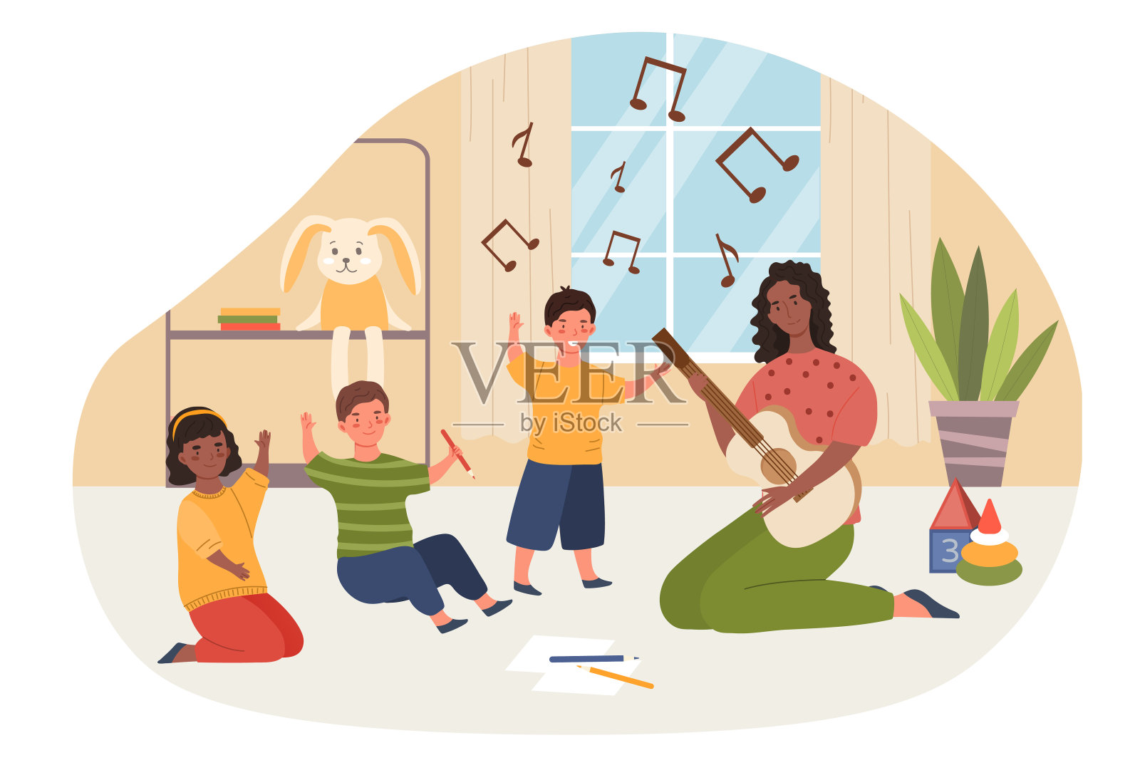 幼儿园儿童群体概念插画图片素材