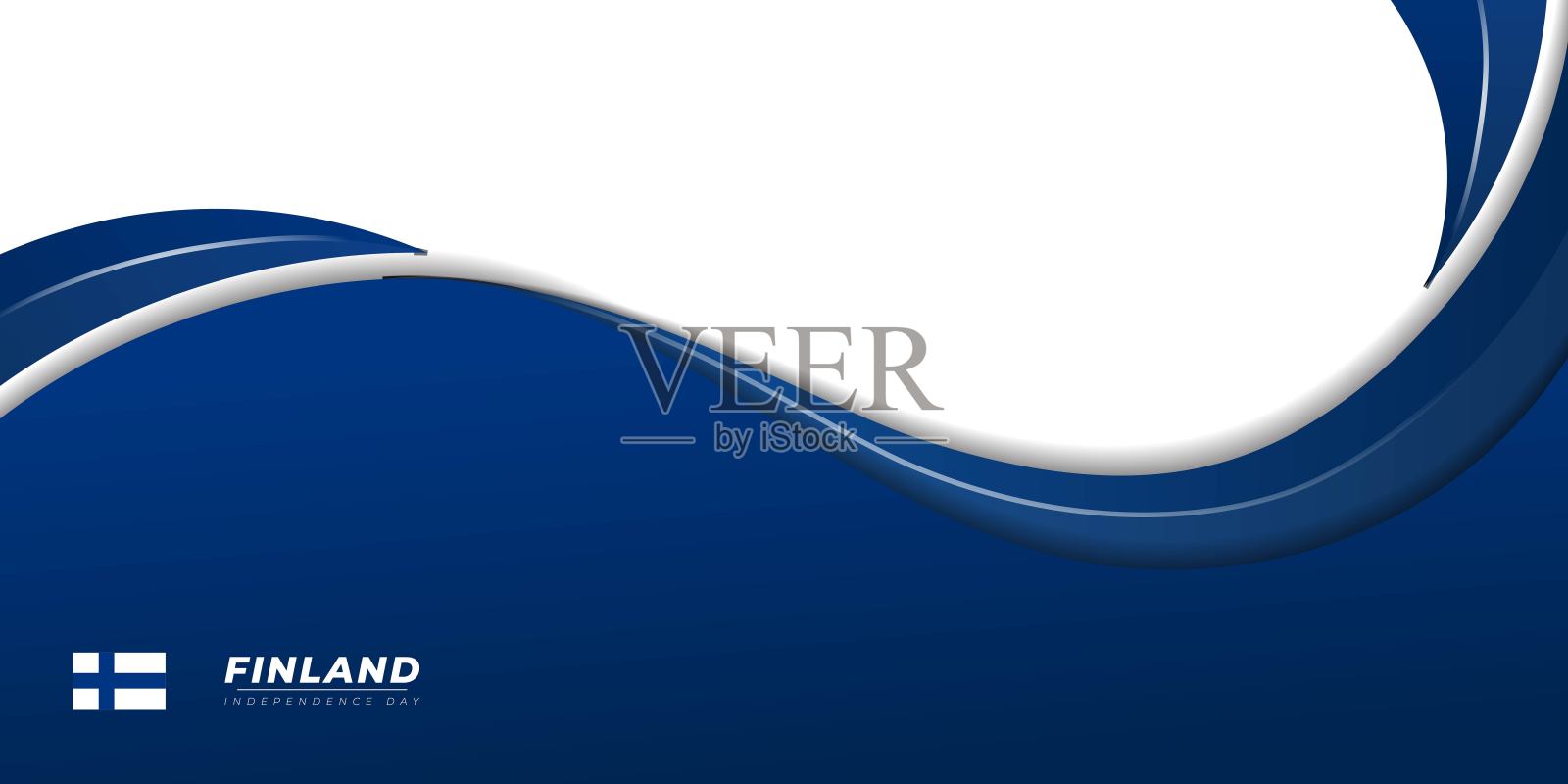 白色背景上带有白色线条的蓝色波浪抽象设计。芬兰独立日模板设计插画图片素材