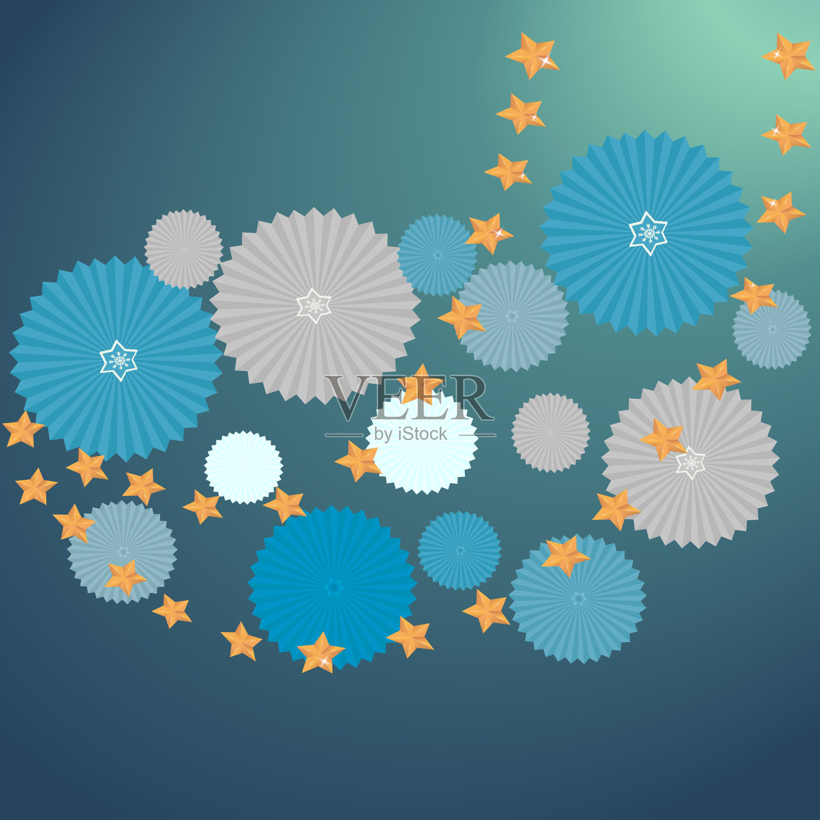 蓝色扇子做成的圣诞节装饰品插画图片素材