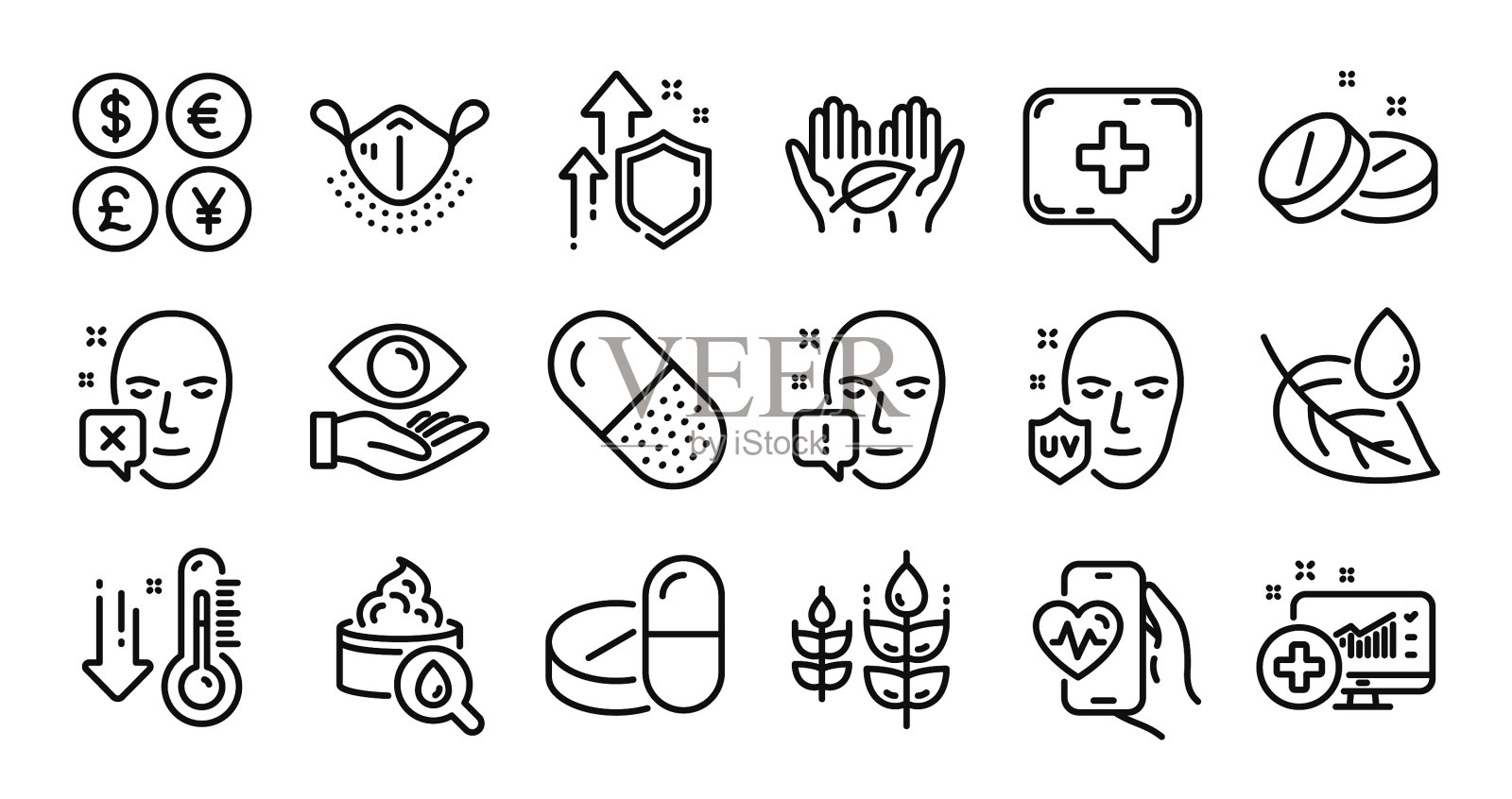 紫外线防护医疗聊天和医疗分析图标素材