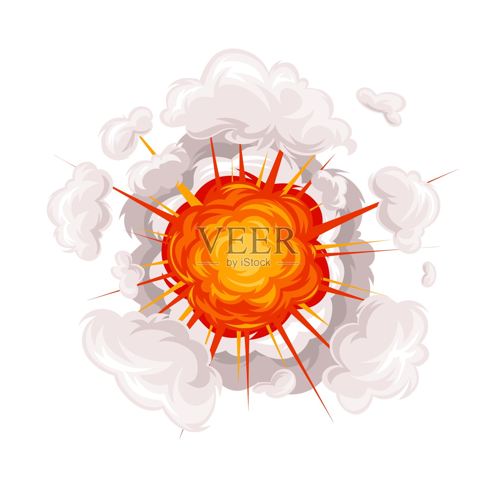 爆炸时有烟雾和橘色的闪光插画图片素材