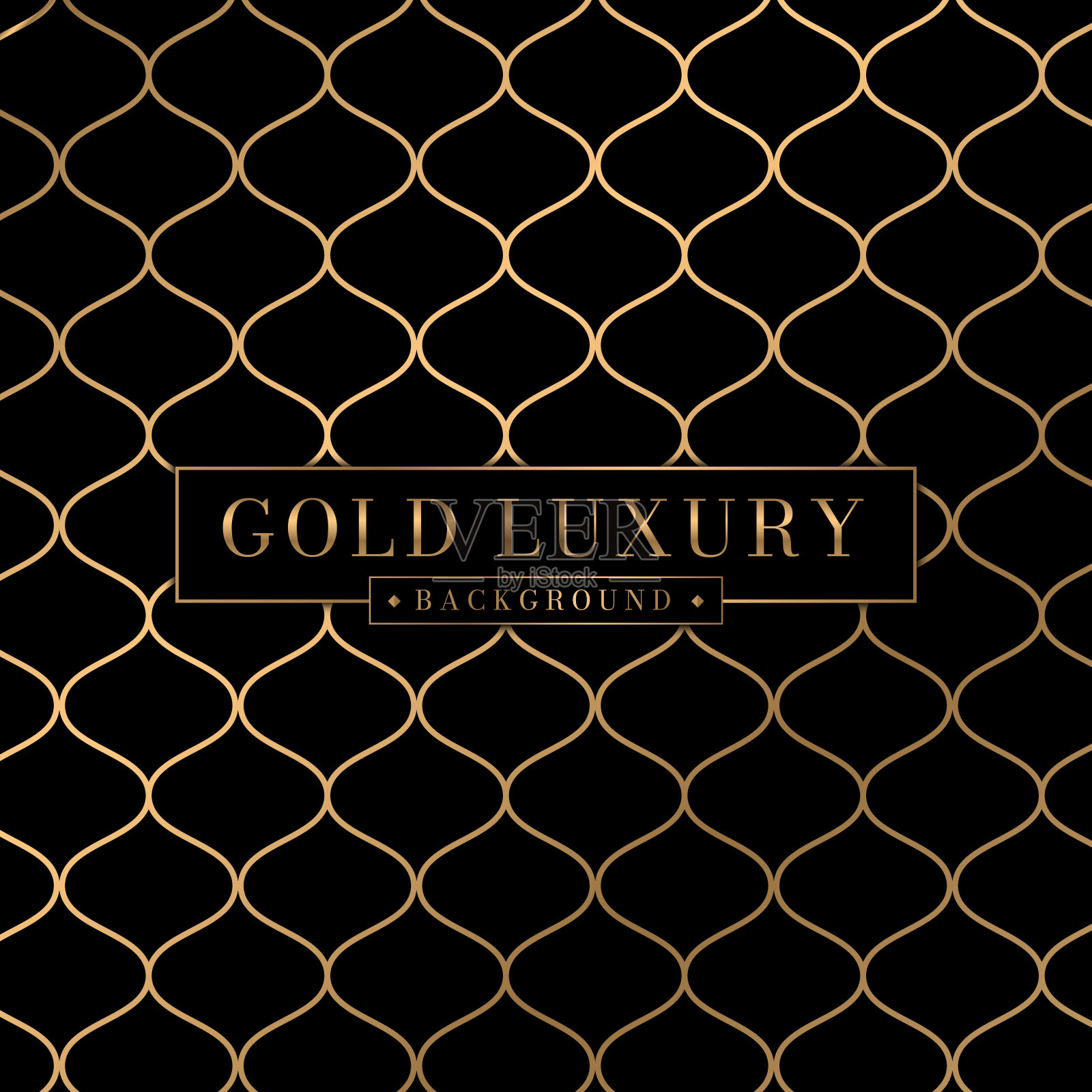 抽象奢华的金色网眼图案黑色背景。金线鱼鳞质感插画图片素材