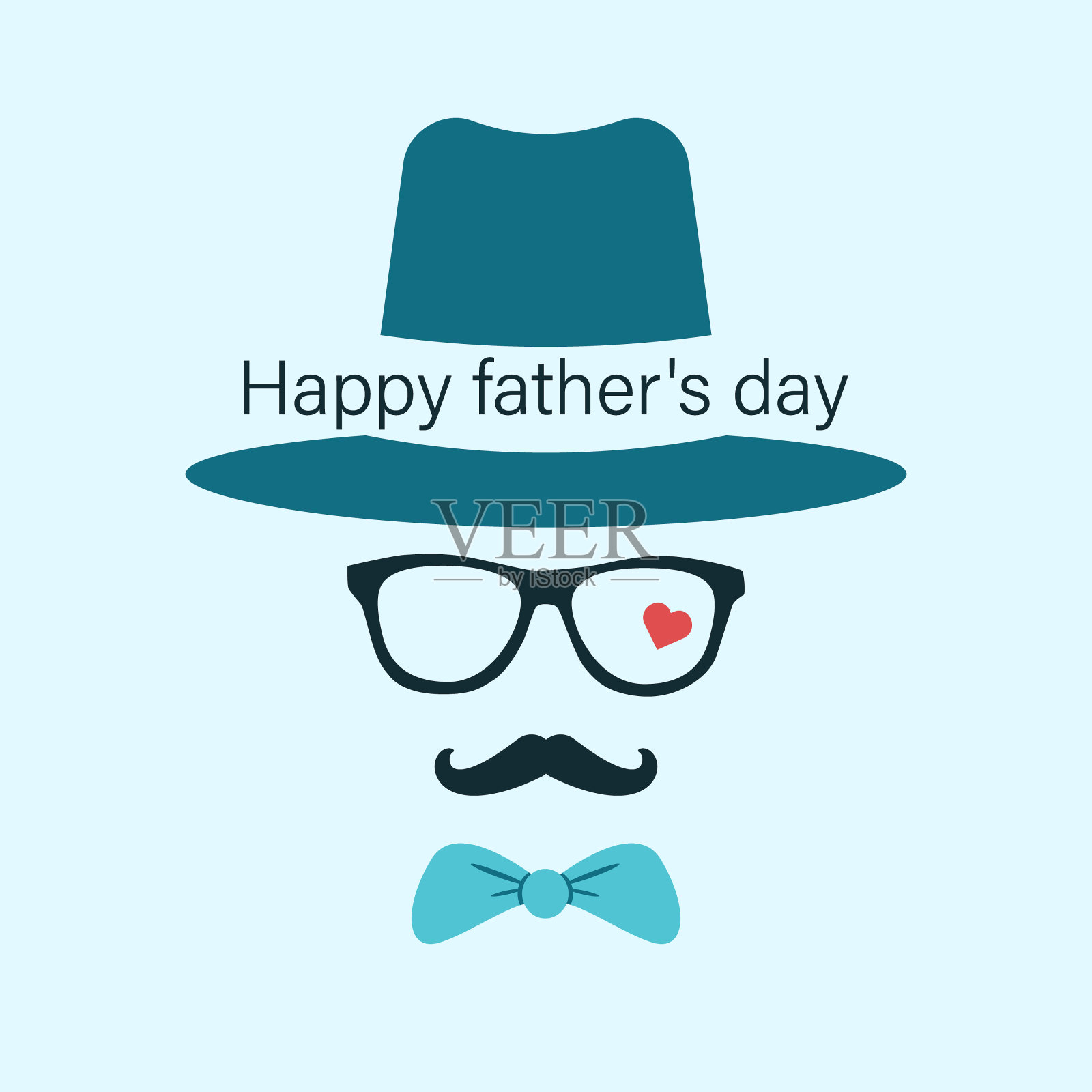 祝您父亲节快乐。贺卡。帽子，眼镜，胡子，题词。矢量图插画图片素材