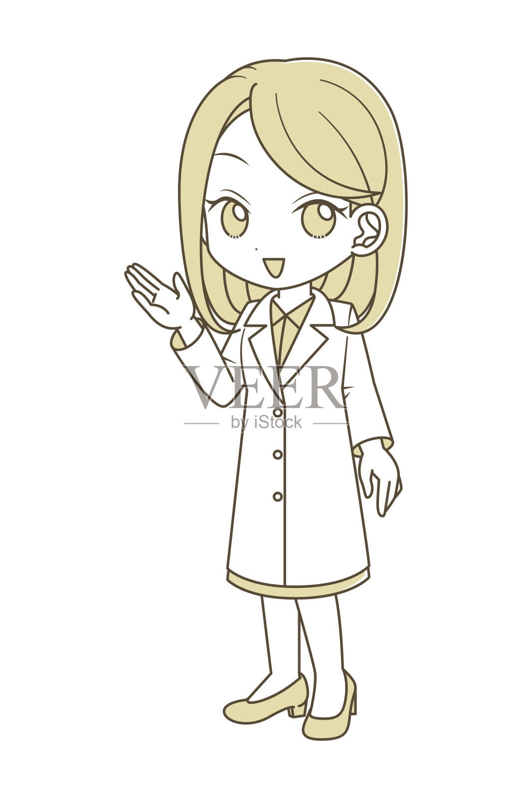 穿着实验服的女人伸出手来插画图片素材