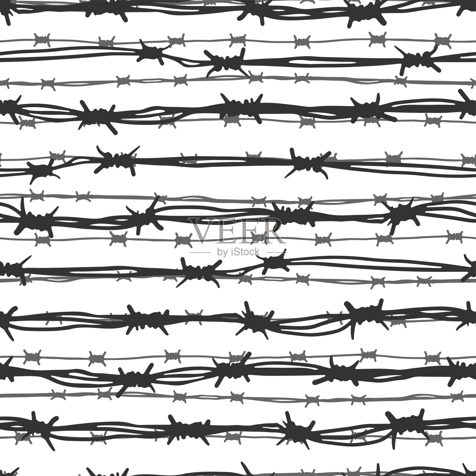 黑色和灰色油墨的铁丝网孤立在白色的背景上。可爱的单色无缝图案。矢量简单的平面图形手绘插图。纹理。插画图片素材