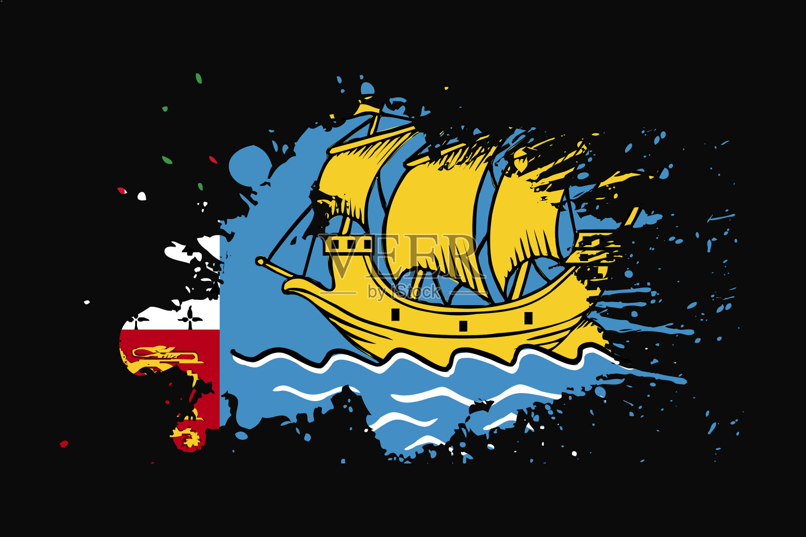 圣皮埃尔和密克隆旗与垃圾效果插画图片素材