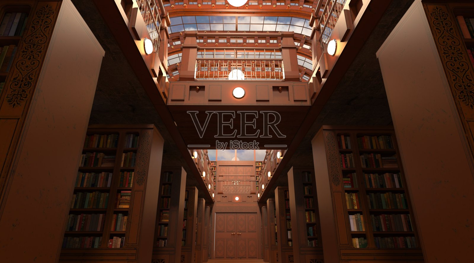 旧图书馆室内三维插图照片摄影图片