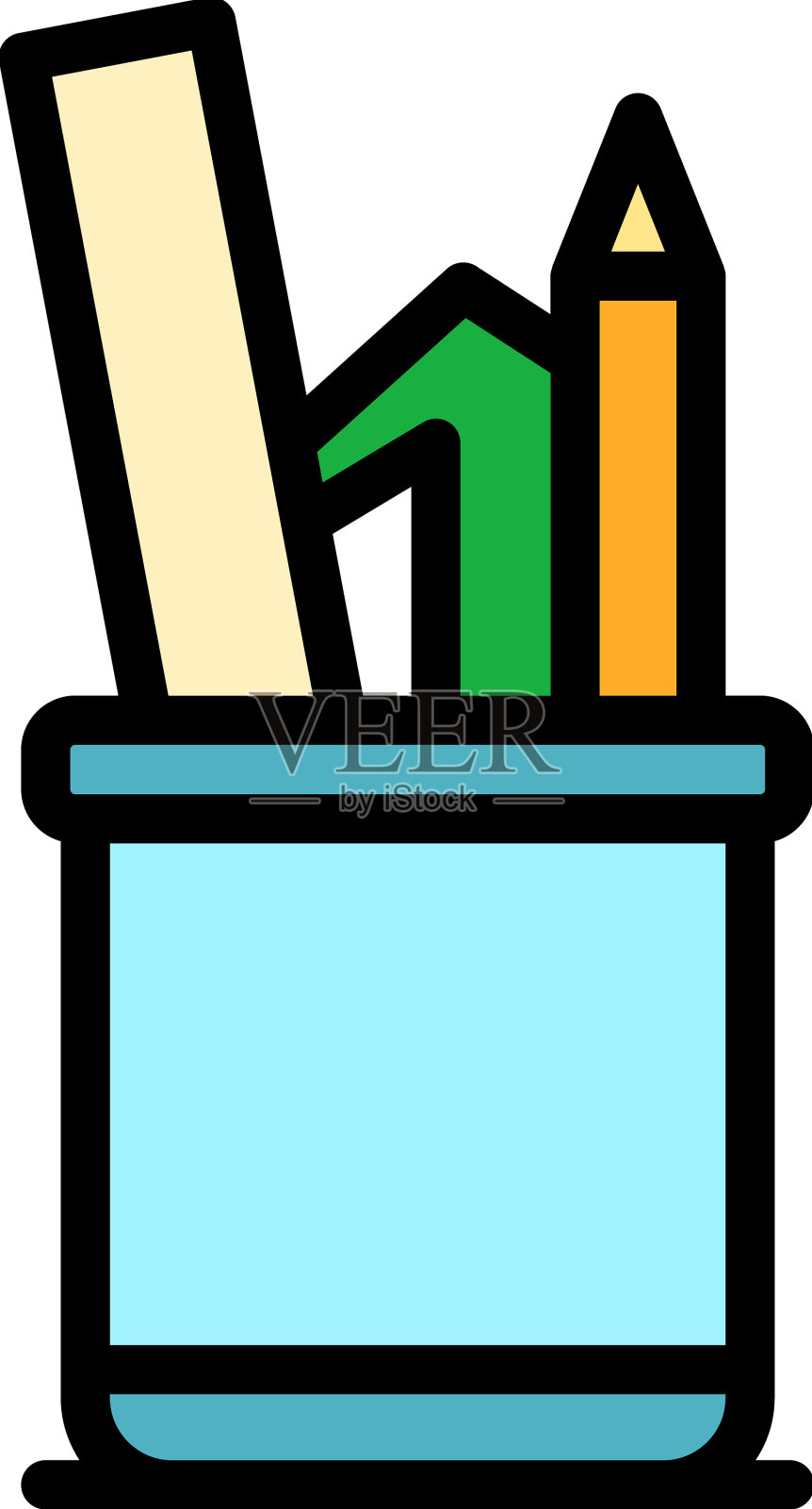 家庭办公室铅笔壶图标颜色轮廓插画图片素材