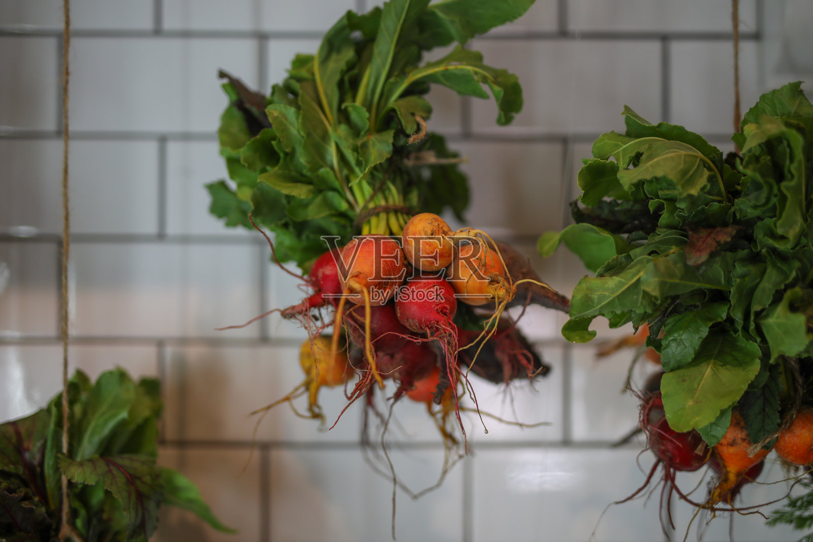 甜菜根挂在商店里。照片摄影图片