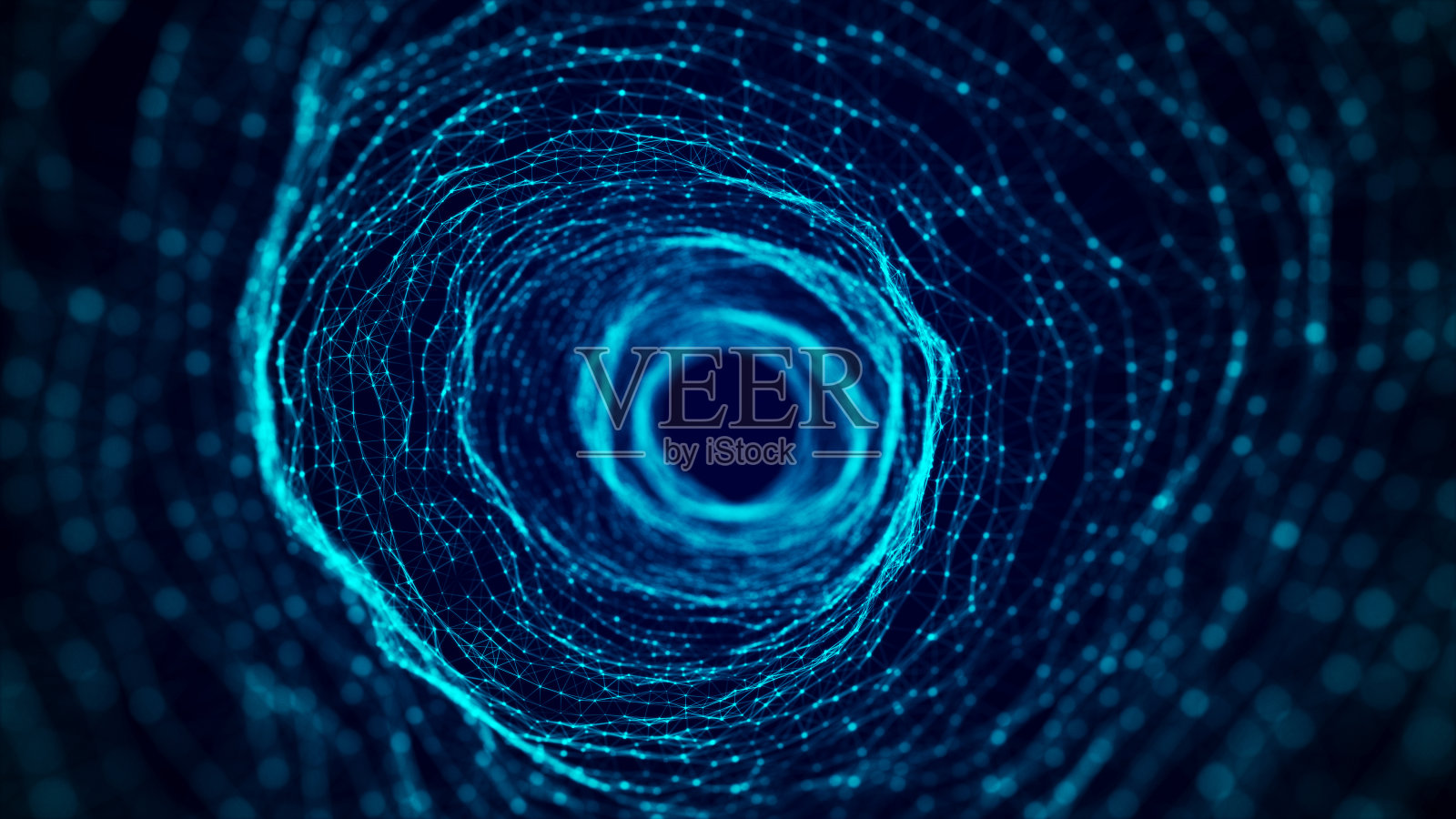 抽象的线框图隧道。虫洞，3D传送门网格。未来的幻想漏斗。3 d渲染。照片摄影图片