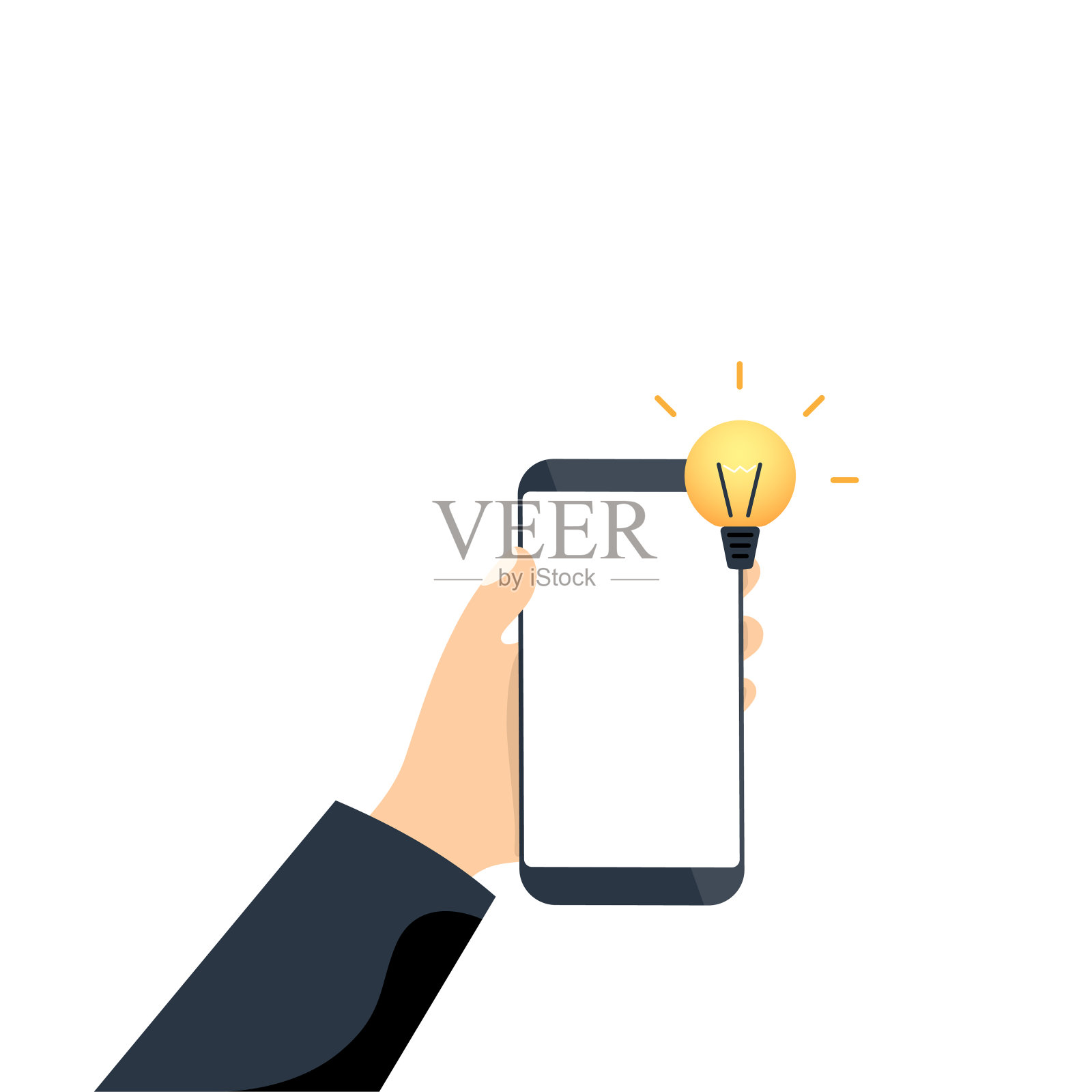 手机在手与灯泡的想法符号插画图片素材