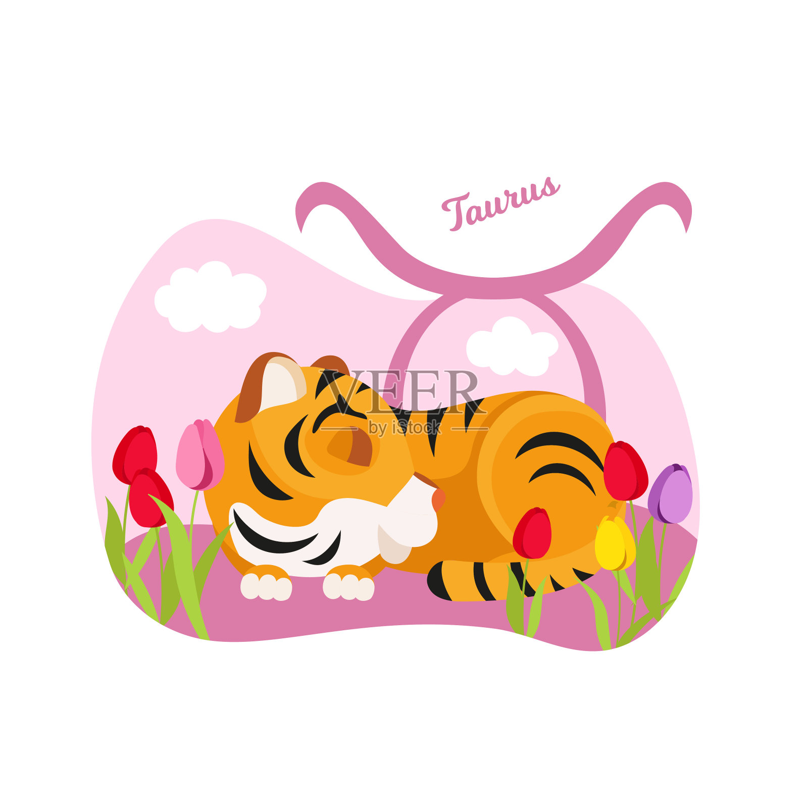 卡通老虎。金牛星座插画图片素材