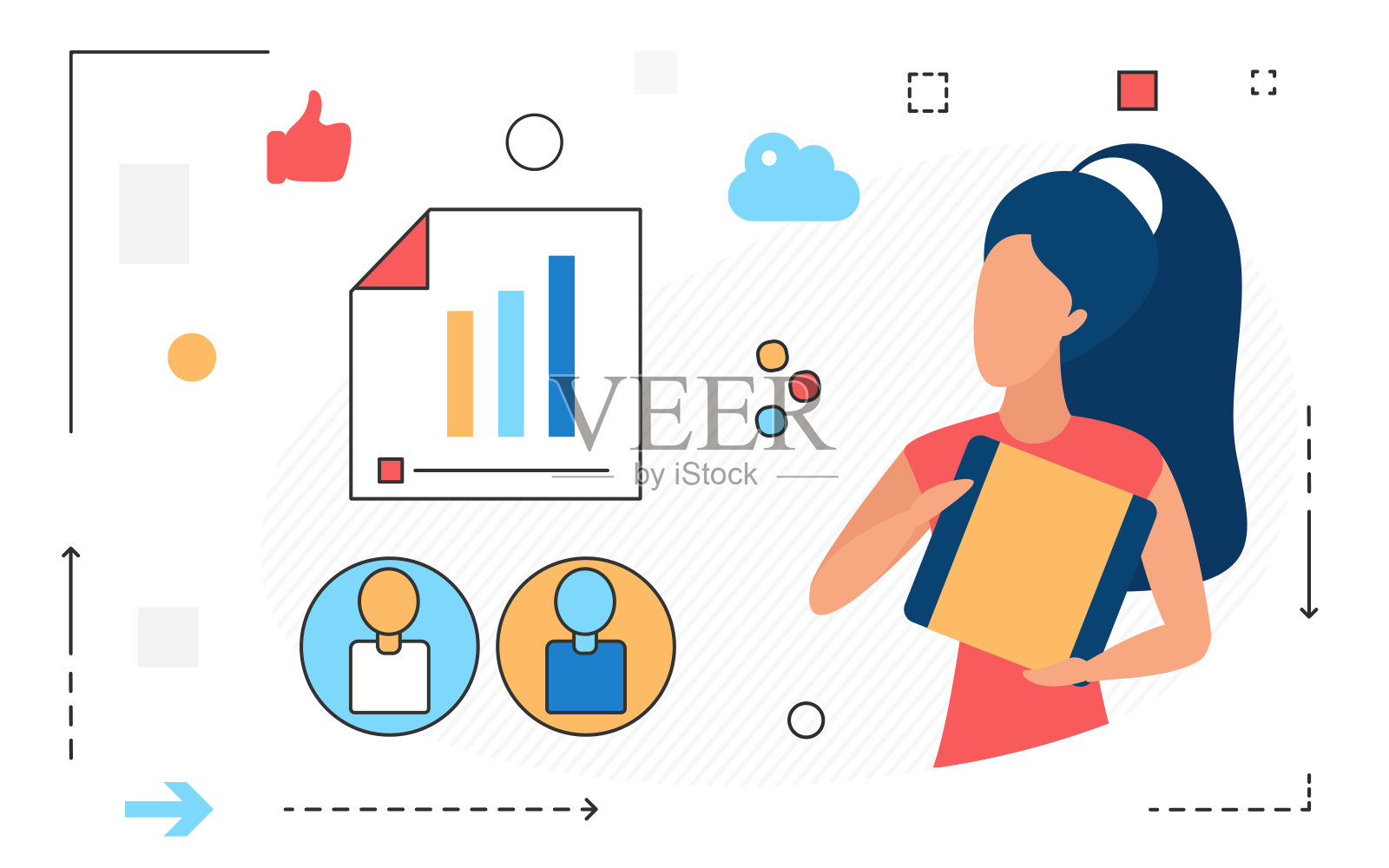 团队成员的效率，公司员工的绩效分析，员工成功。插画图片素材