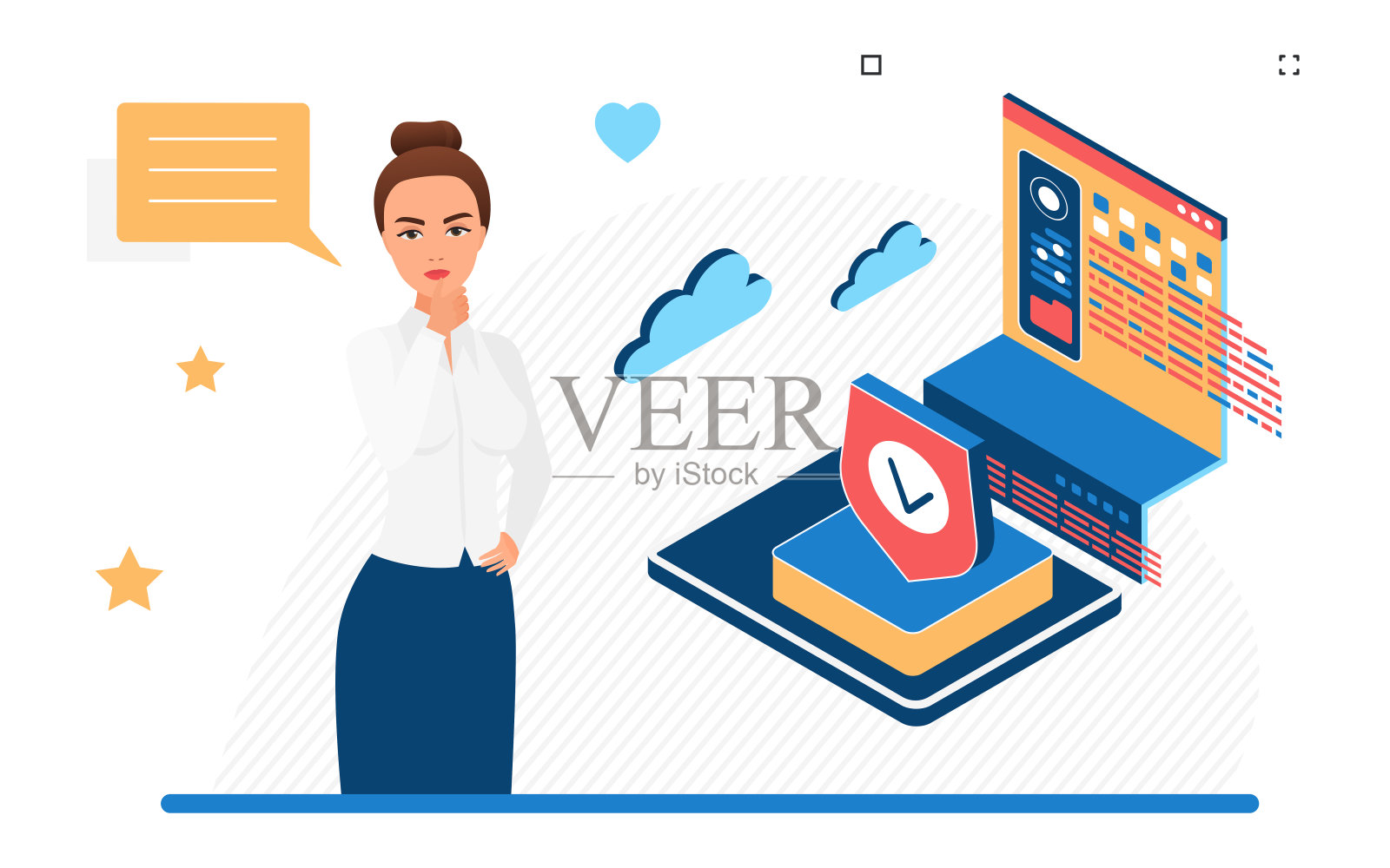 商业中的人工智能，公司管理的现代技术。插画图片素材