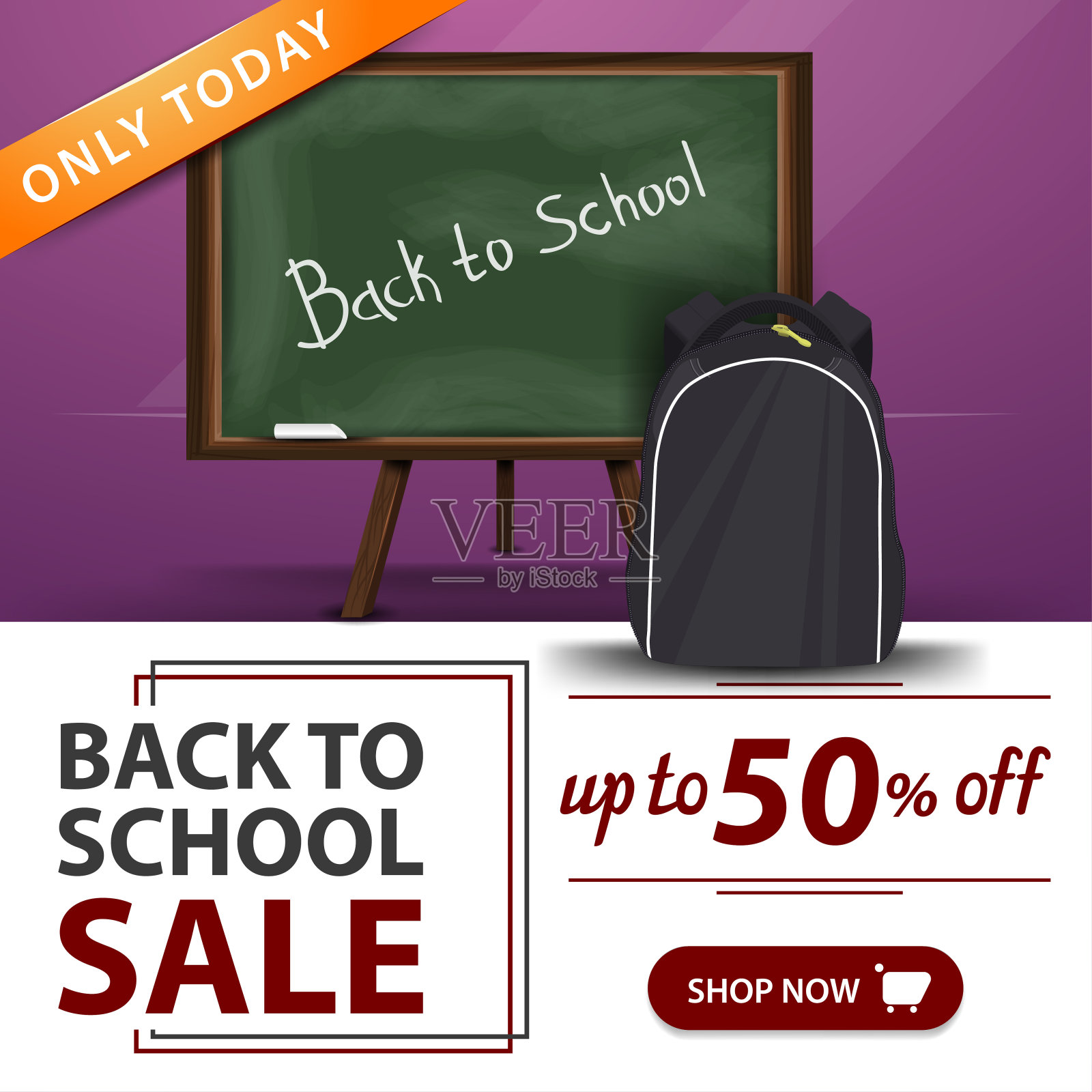 回校售书，紫色横幅配校板和书包插画图片素材