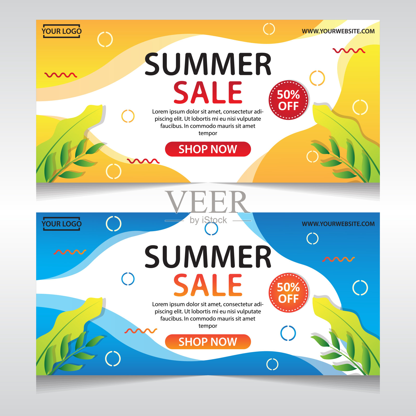 热带夏季出售旗帜模板收集插画图片素材