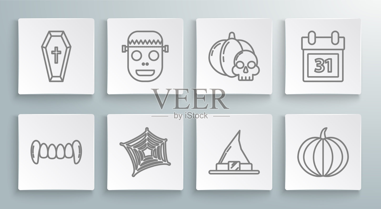 设置吸血鬼牙齿僵尸面具蜘蛛网图标素材