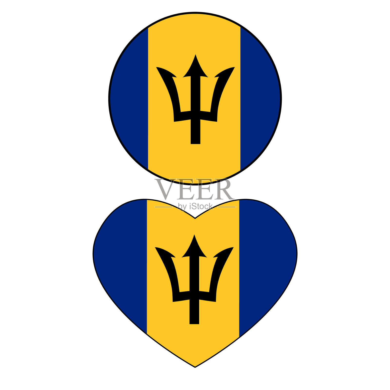 按钮标志巴巴多斯。心形旗帜向量巴巴多斯在白色的背景。平的风格。设计元素图片