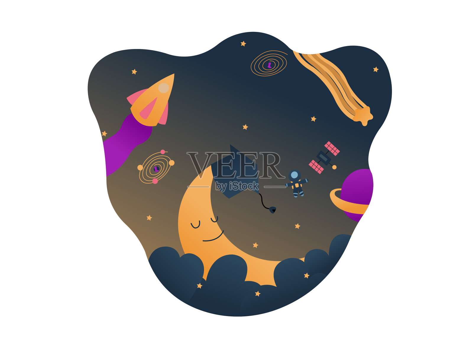 星系有教育和月亮，学习，想象，矢量插画图片素材