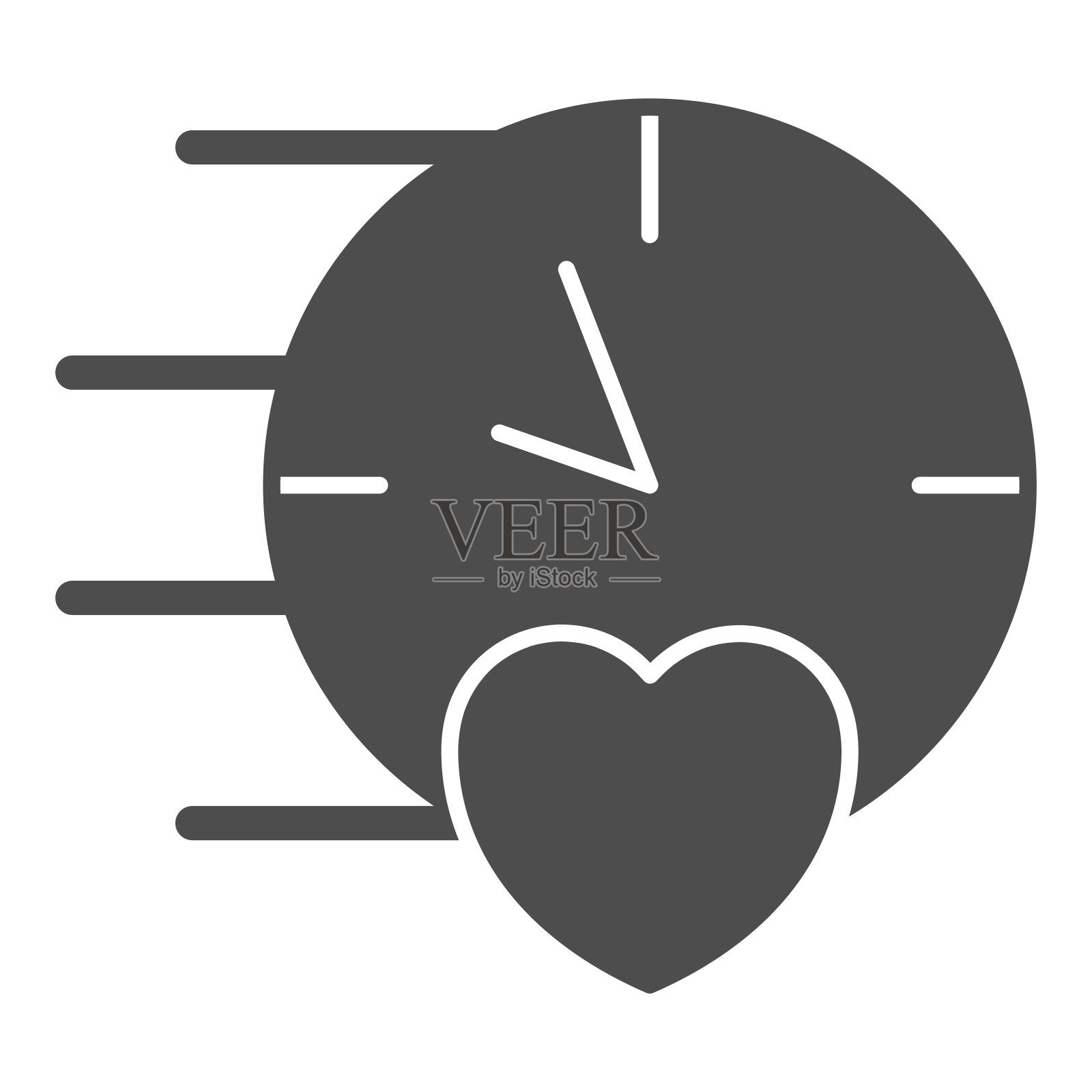 时钟，手表，心，速度约会，时间，爱固体图标，约会概念，计时器矢量标志在白色背景上，字形风格图标为移动概念和网页设计。矢量图形。插画图片素材