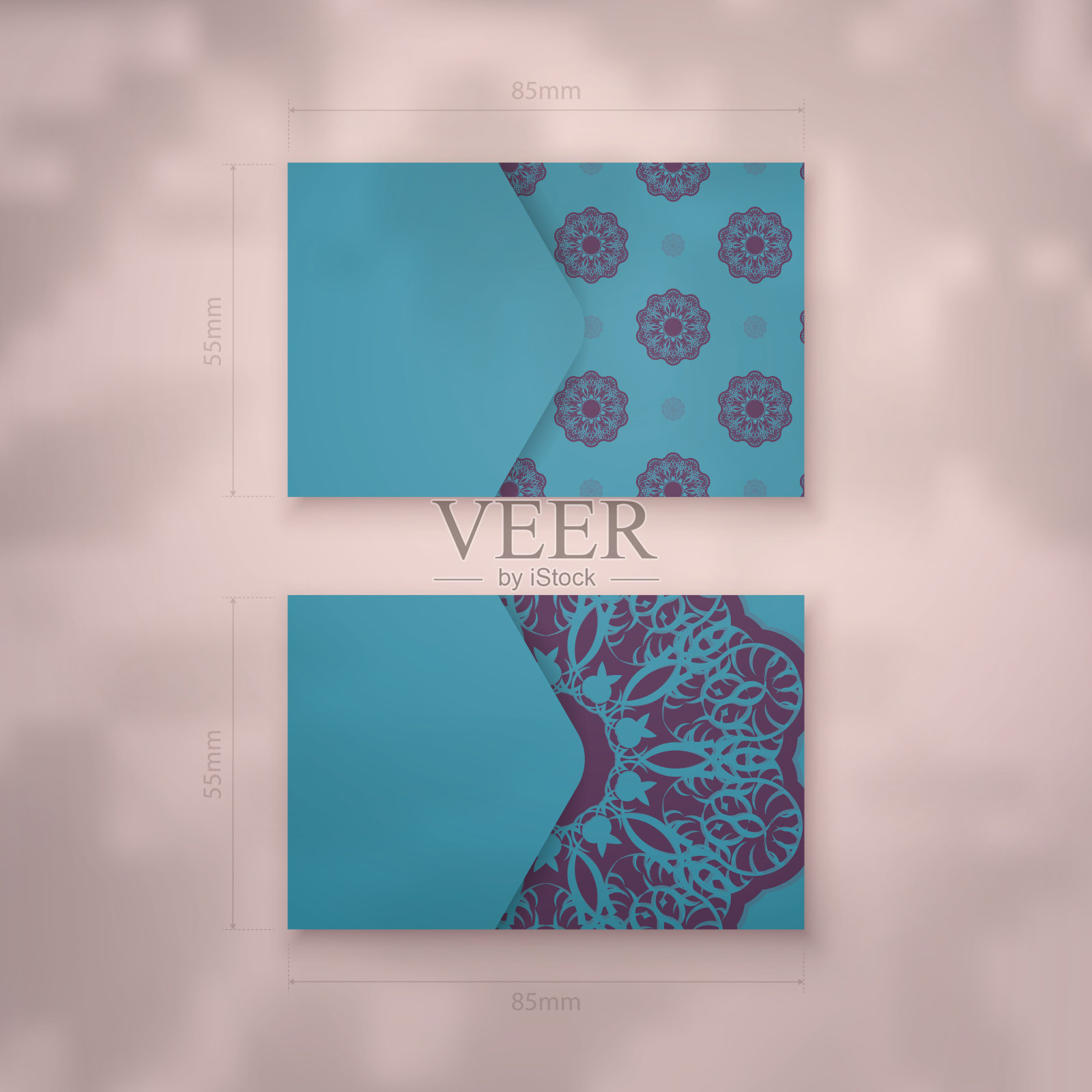 名片模板在蓝绿色与希腊紫色装饰您的业务。设计模板素材