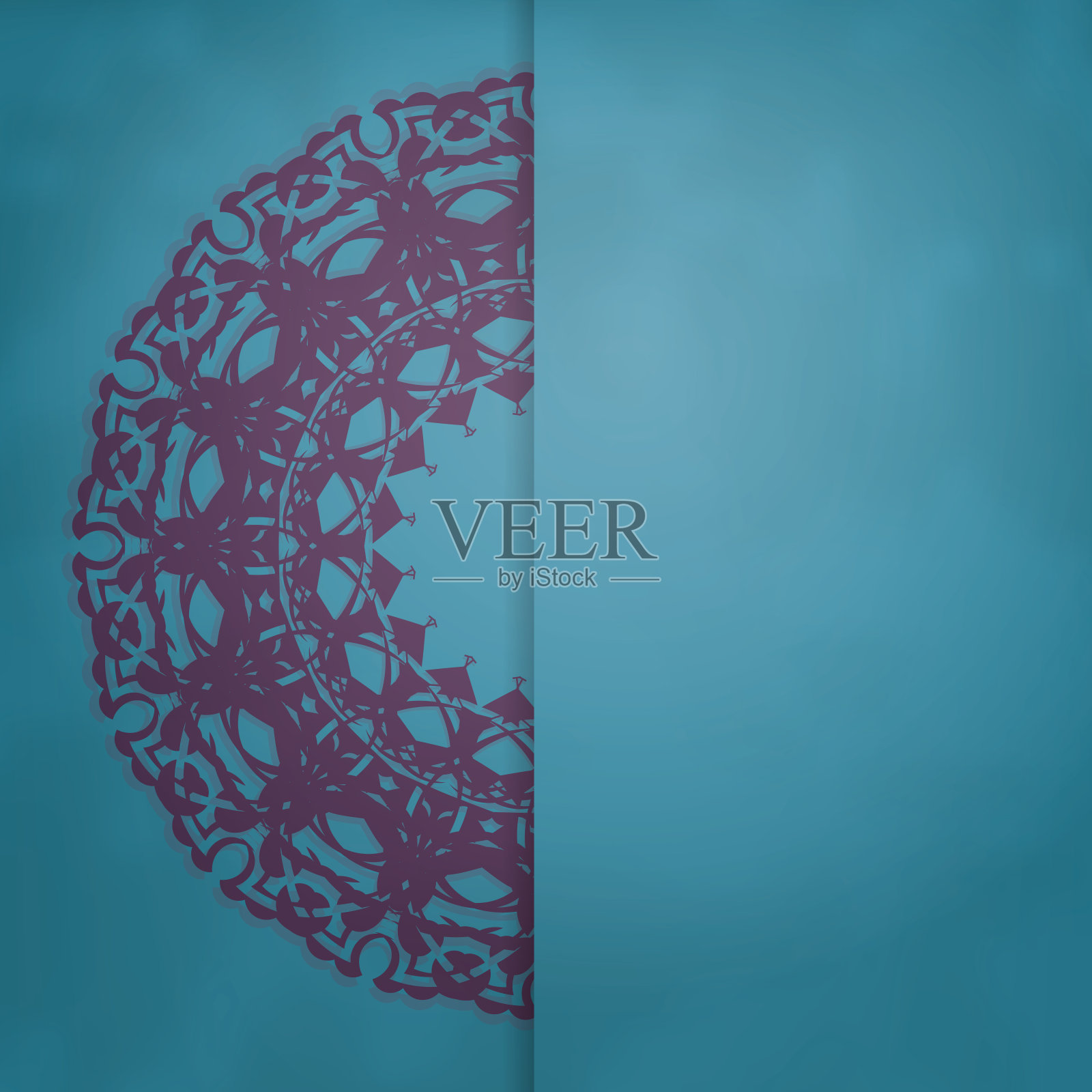 蓝绿色的贺卡与曼荼罗紫色装饰祝贺您。插画图片素材