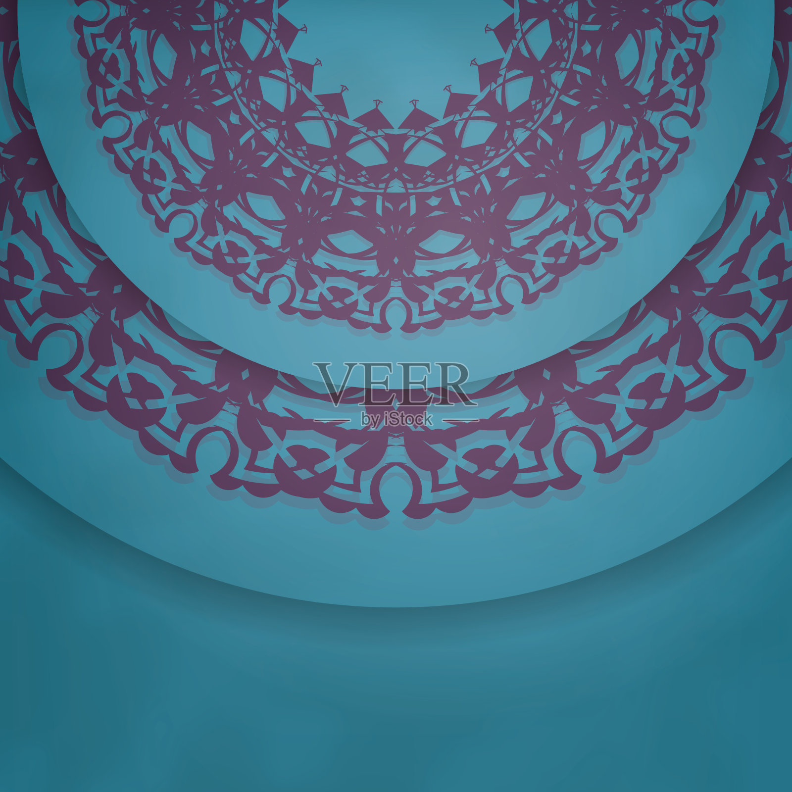 贺卡在绿松石颜色与复古紫色图案为您的设计。插画图片素材