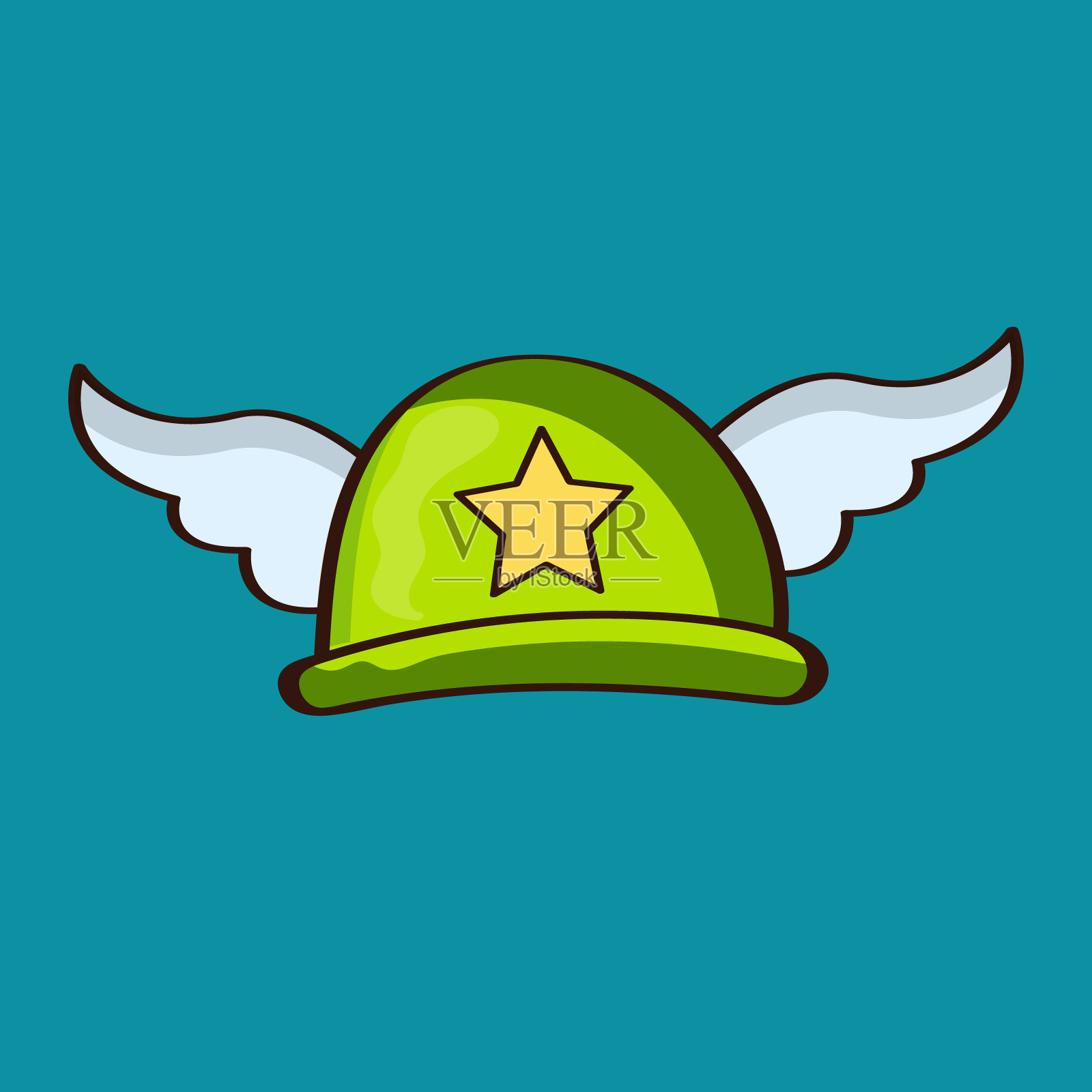 带翅膀的军用头盔。handwriten概念。插画图片素材