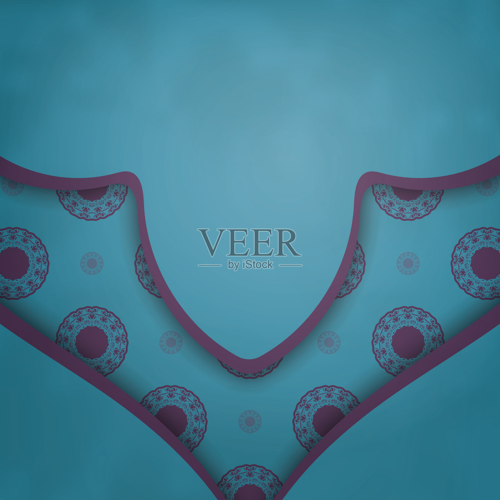 欢迎小册子在绿松石的颜色与古老的紫色图案准备印刷。插画图片素材