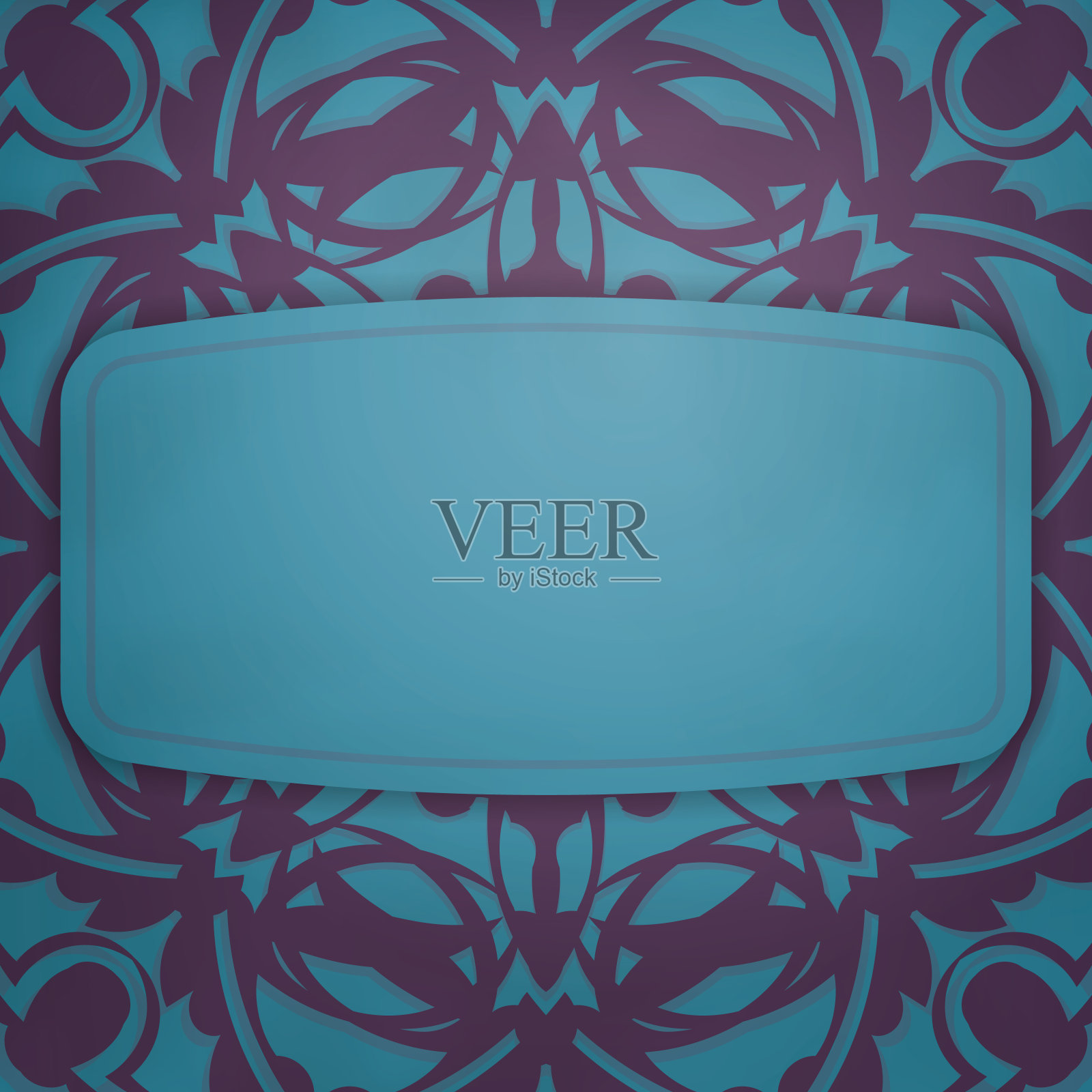 为印刷准备的带有希腊紫色图案的绿松石传单。插画图片素材