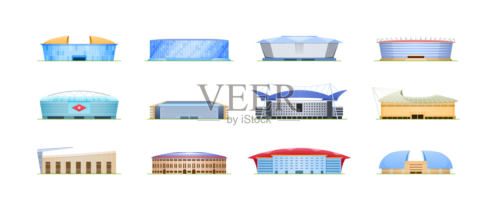 体育场馆建筑林立。公共团队体育比赛比赛事件的建筑插画图片素材