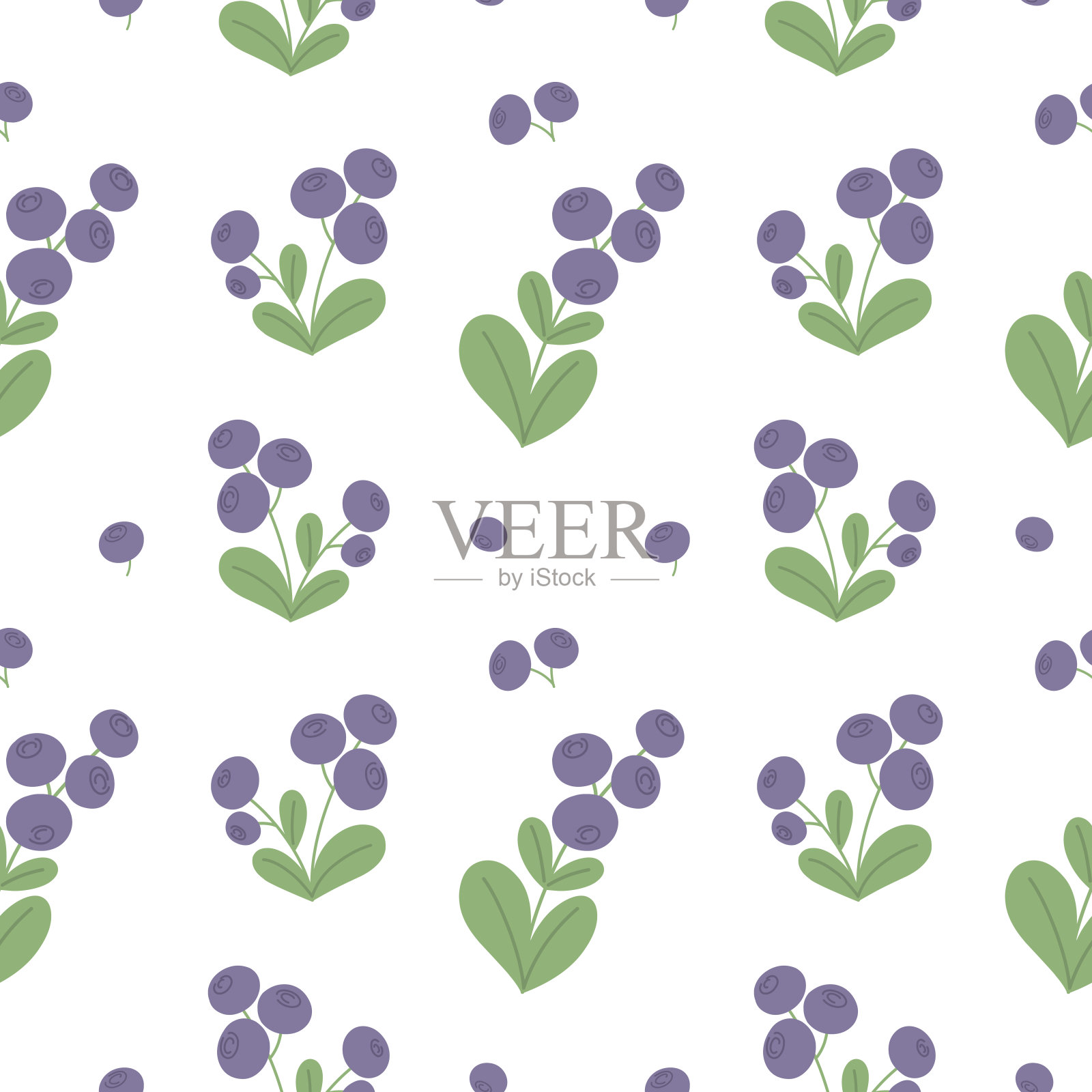 带浆果的蓝莓树枝的无缝植物学图案。矢量插图的织物，包装纸，封面，拼贴。插画图片素材